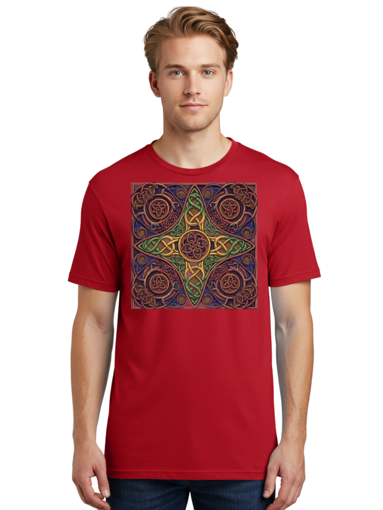 Pentagram-Celtic-Knot-Pattern Men'S Graphic Tee, 100% Cotton, Comfortable Casual Summer Wear, Machine Washable, Vintage Camera, Old Camera, Antique Camera, Black Camera, Classic Photography, Photography Equipment, Nostalgic Device, Bag943