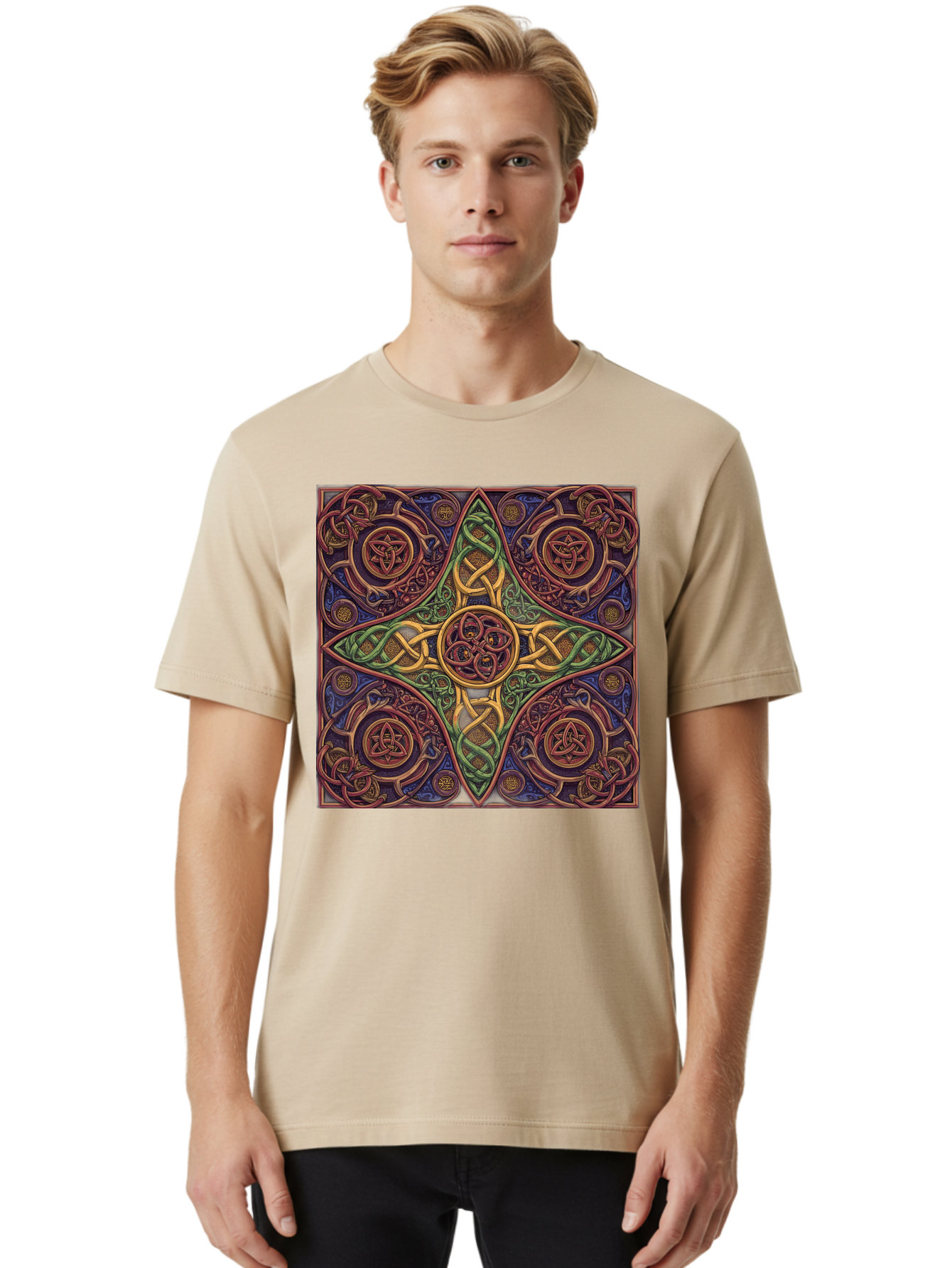Pentagram-Celtic-Knot-Pattern Men'S Graphic Tee, 100% Cotton, Comfortable Casual Summer Wear, Machine Washable, Vintage Camera, Old Camera, Antique Camera, Black Camera, Classic Photography, Photography Equipment, Nostalgic Device, Bag943
