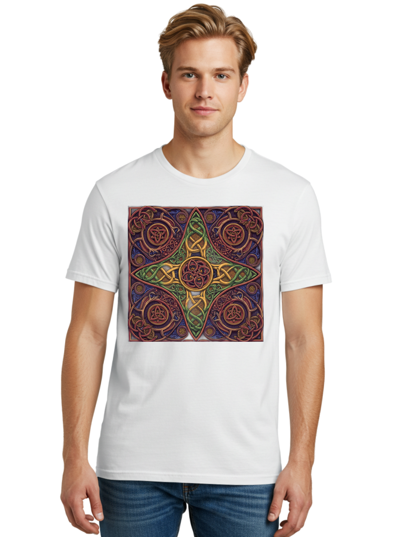 Pentagram-Celtic-Knot-Pattern Men'S Graphic Tee, 100% Cotton, Comfortable Casual Summer Wear, Machine Washable, Vintage Camera, Old Camera, Antique Camera, Black Camera, Classic Photography, Photography Equipment, Nostalgic Device, Bag943