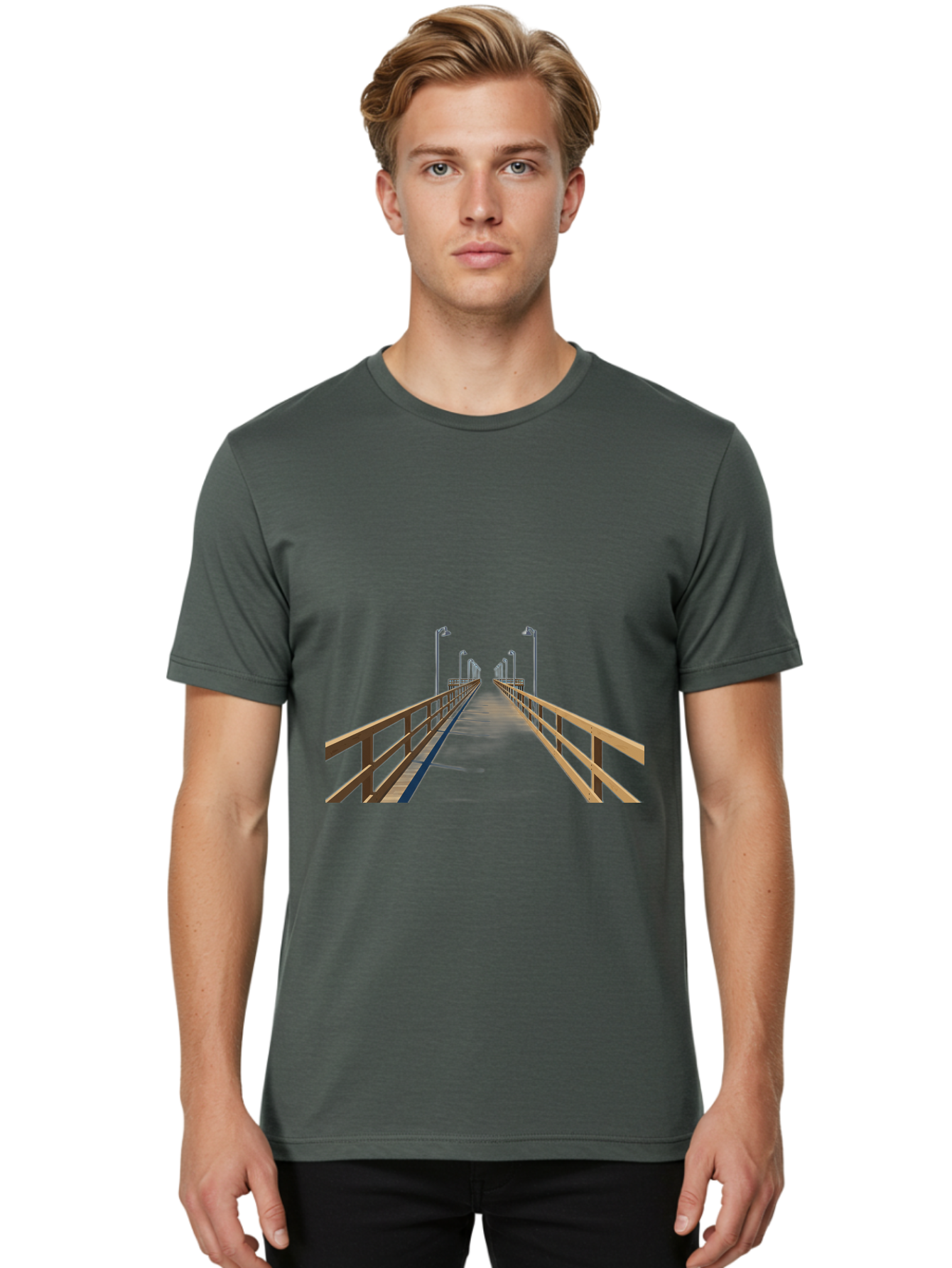 Pier-With-Street-Lights Men'S Graphic Tee, 100% Cotton, Comfortable Casual Summer Wear, Machine Washable, Vintage Camera, Old Camera, Antique Camera, Black Camera, Classic Photography, Photography Equipment, Nostalgic Device, Film Camera, Bag949
