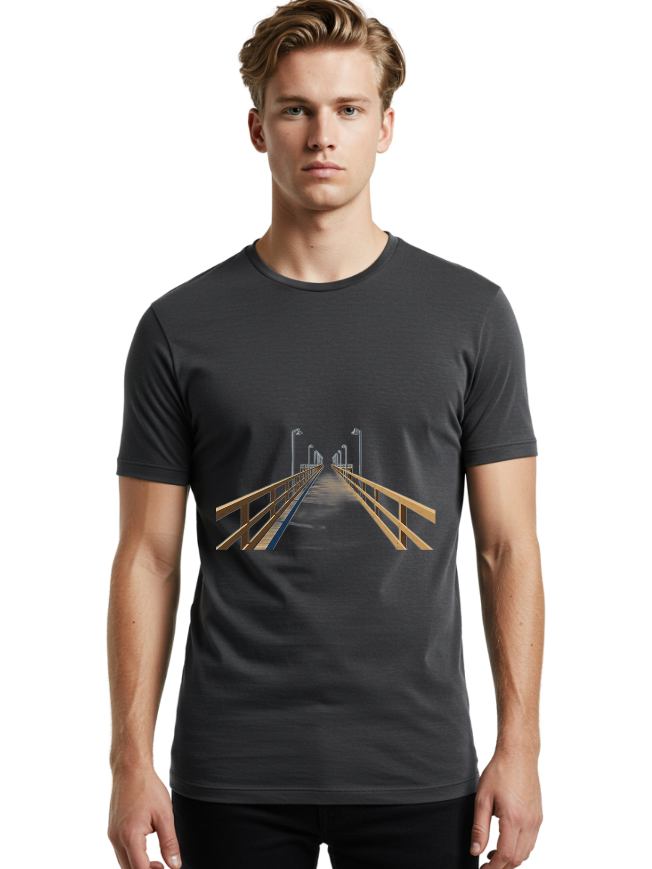 Pier-With-Street-Lights Men'S Graphic Tee, 100% Cotton, Comfortable Casual Summer Wear, Machine Washable, Vintage Camera, Old Camera, Antique Camera, Black Camera, Classic Photography, Photography Equipment, Nostalgic Device, Film Camera, Bag949