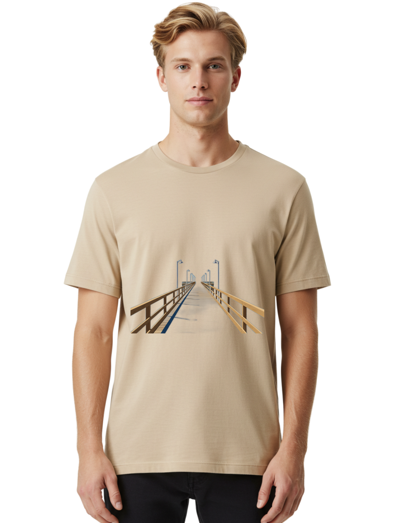 Pier-With-Street-Lights Men'S Graphic Tee, 100% Cotton, Comfortable Casual Summer Wear, Machine Washable, Vintage Camera, Old Camera, Antique Camera, Black Camera, Classic Photography, Photography Equipment, Nostalgic Device, Film Camera, Bag949