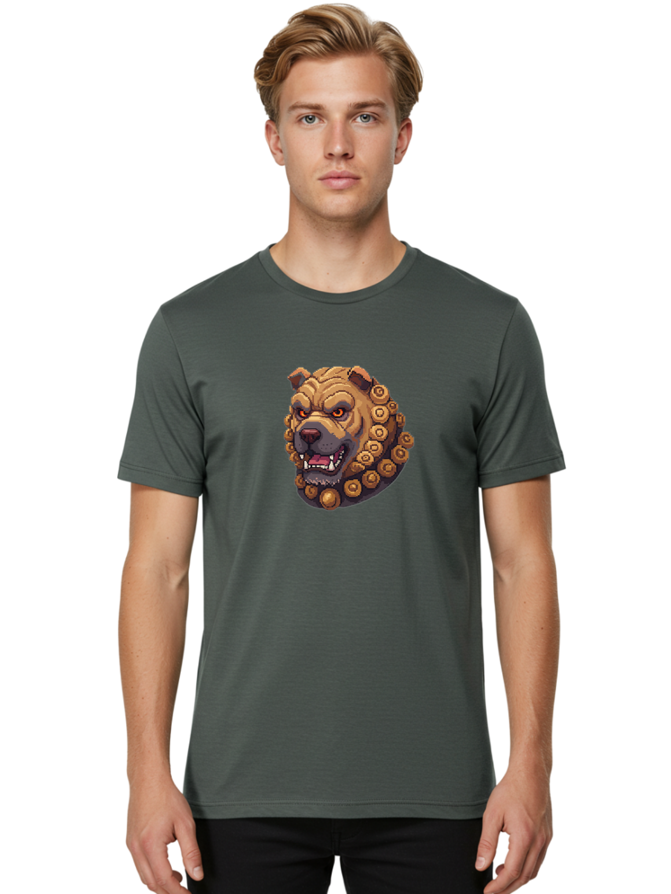 Pixelated-Dog-Head-With-Spiked-Collar Men'S Graphic Tee, 100% Cotton, Comfortable Casual Summer Wear, Machine Washable, Vintage Camera, Old Camera, Antique Camera, Black Camera, Classic Photography, Photography Equipment, Nostalgic Device, Bag976