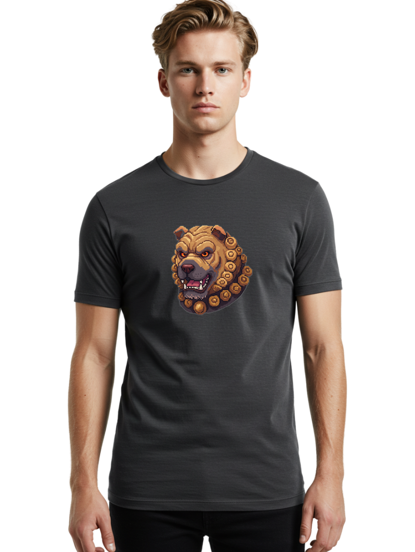Pixelated-Dog-Head-With-Spiked-Collar Men'S Graphic Tee, 100% Cotton, Comfortable Casual Summer Wear, Machine Washable, Vintage Camera, Old Camera, Antique Camera, Black Camera, Classic Photography, Photography Equipment, Nostalgic Device, Bag976