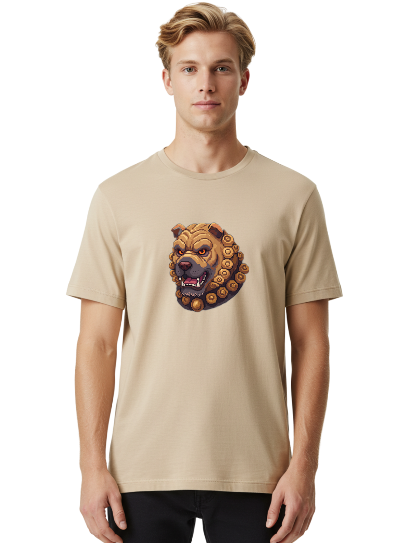 Pixelated-Dog-Head-With-Spiked-Collar Men'S Graphic Tee, 100% Cotton, Comfortable Casual Summer Wear, Machine Washable, Vintage Camera, Old Camera, Antique Camera, Black Camera, Classic Photography, Photography Equipment, Nostalgic Device, Bag976