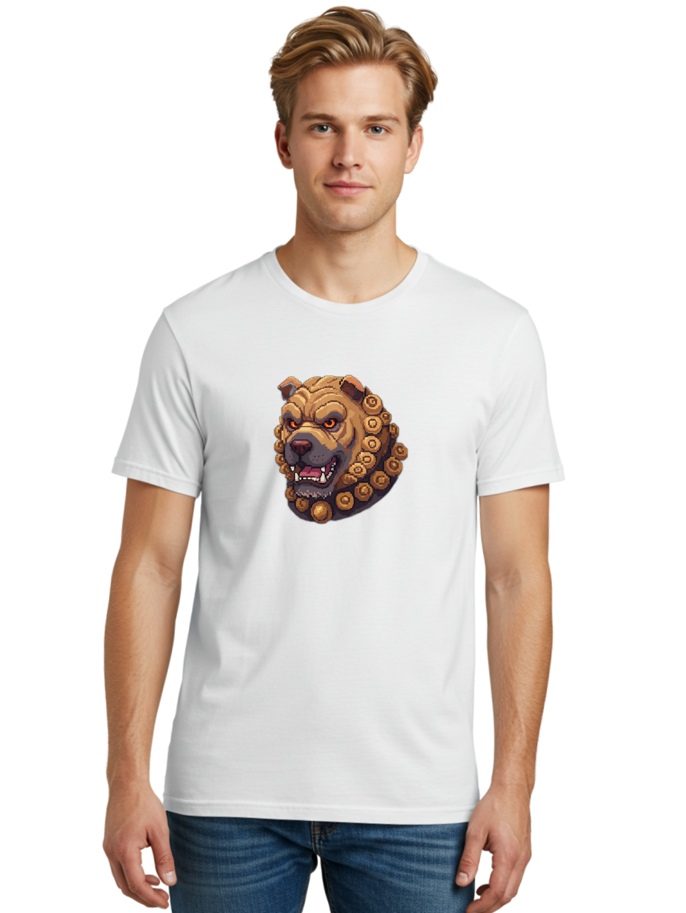 Pixelated-Dog-Head-With-Spiked-Collar Men'S Graphic Tee, 100% Cotton, Comfortable Casual Summer Wear, Machine Washable, Vintage Camera, Old Camera, Antique Camera, Black Camera, Classic Photography, Photography Equipment, Nostalgic Device, Bag976