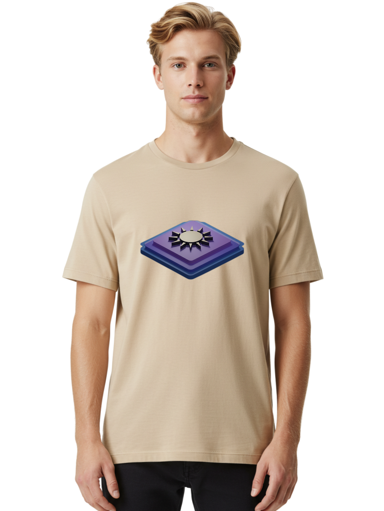 Purple-Square-With-Sun Men'S Graphic Tee, 100% Cotton, Comfortable Casual Summer Wear, Machine Washable, Vintage Camera, Old Camera, Antique Camera, Black Camera, Classic Photography, Photography Equipment, Nostalgic Device, Film Camera, Bag997