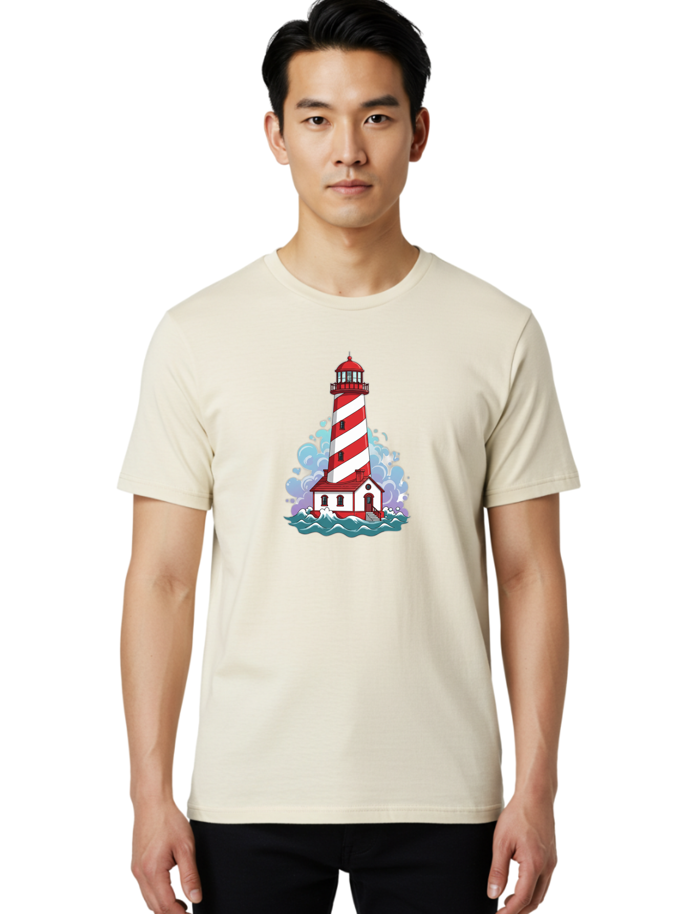 Red-And-White-Lighthouse Men'S Graphic Tee, 100% Cotton, Comfortable Casual Summer Wear, Machine Washable, Vintage Camera, Old Camera, Antique Camera, Black Camera, Classic Photography, Photography Equipment, Nostalgic Device, Film Camera, Bah012