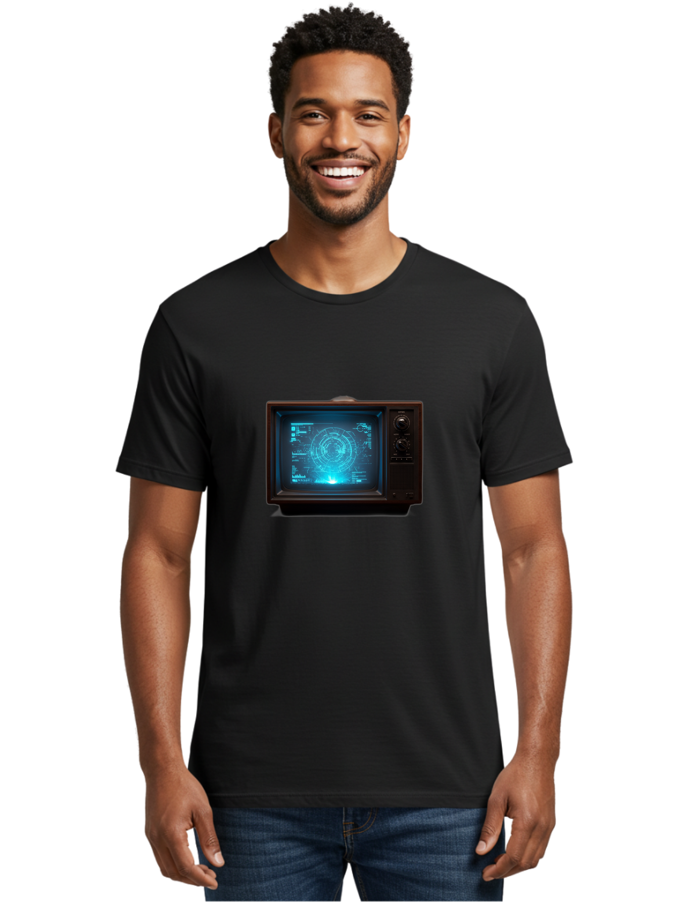 Retro-Tv-With-Radar-Screen Men'S Graphic Tee, 100% Cotton, Comfortable Casual Summer Wear, Machine Washable, Vintage Camera, Old Camera, Antique Camera, Black Camera, Classic Photography, Photography Equipment, Nostalgic Device, Film Camera, Bah025
