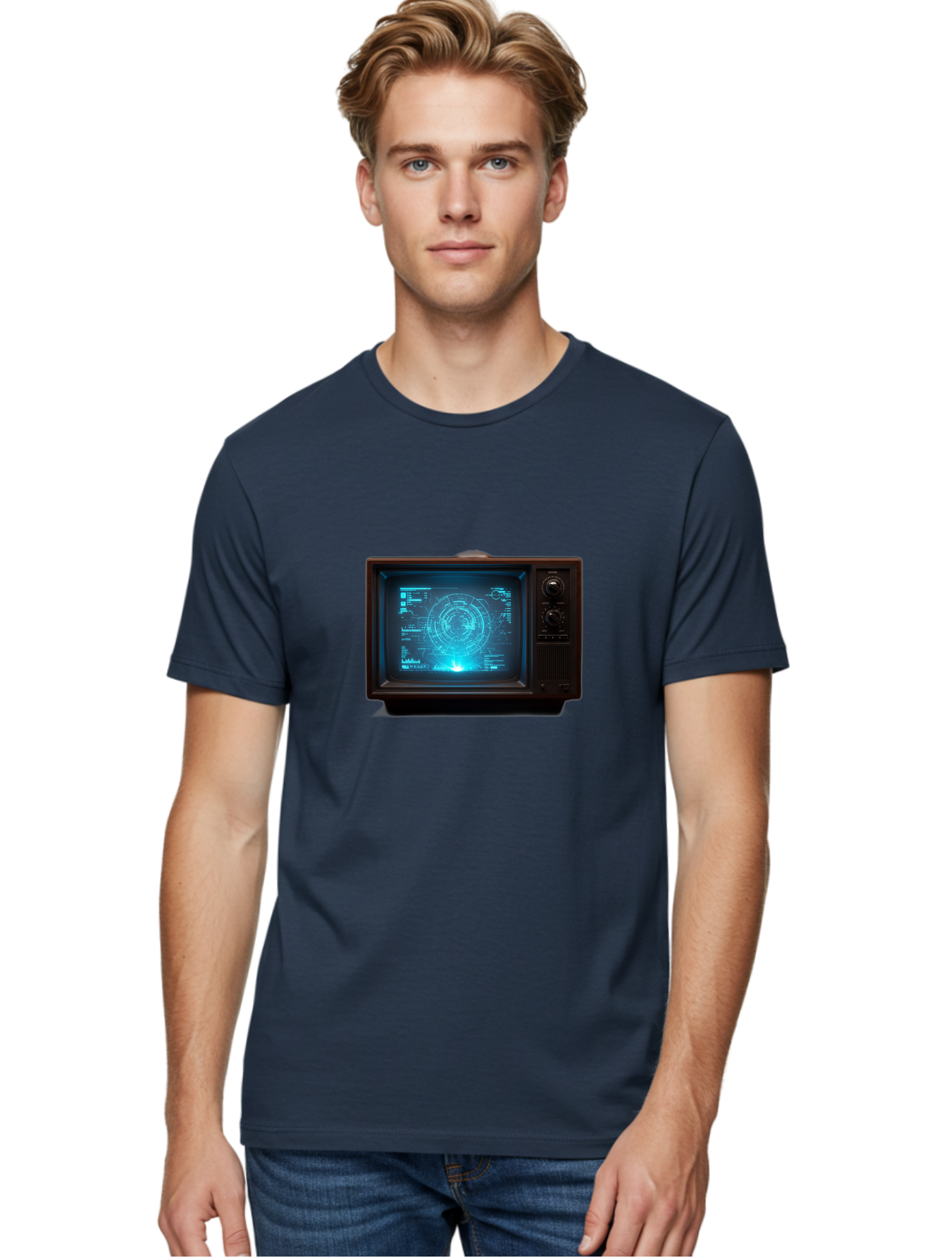 Retro-Tv-With-Radar-Screen Men'S Graphic Tee, 100% Cotton, Comfortable Casual Summer Wear, Machine Washable, Vintage Camera, Old Camera, Antique Camera, Black Camera, Classic Photography, Photography Equipment, Nostalgic Device, Film Camera, Bah025