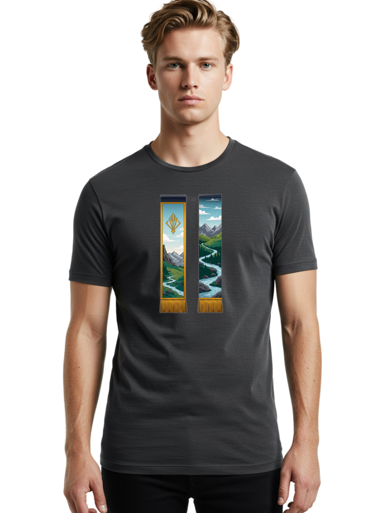 River-Landscape-Banners Men'S Graphic Tee, 100% Cotton, Comfortable Casual Summer Wear, Machine Washable, Vintage Camera, Old Camera, Antique Camera, Black Camera, Classic Photography, Photography Equipment, Nostalgic Device, Film Camera, Bah026