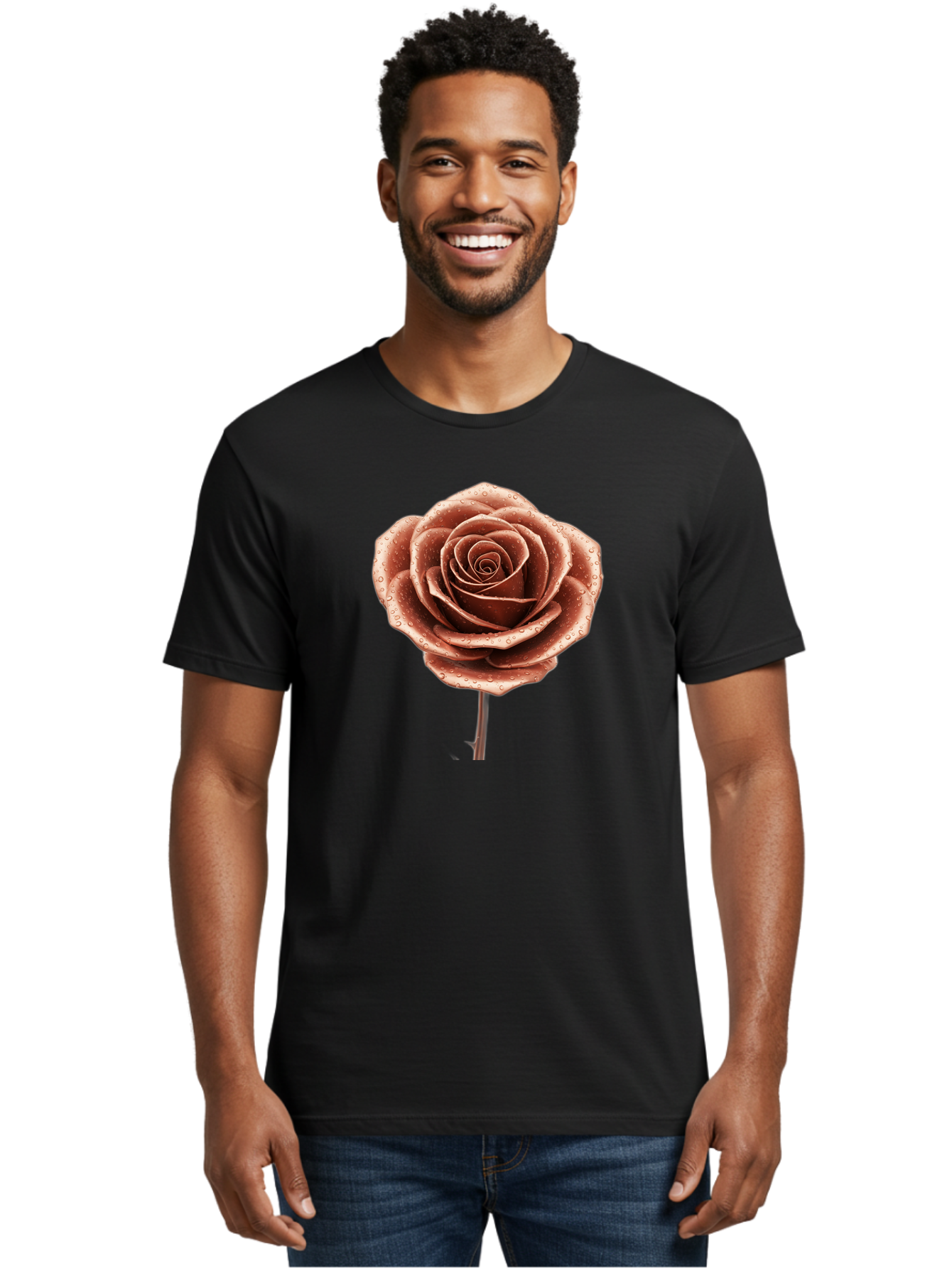 Rose-With-Water-Droplets Men'S Graphic Tee, 100% Cotton, Comfortable Casual Summer Wear, Machine Washable, Vintage Camera, Old Camera, Antique Camera, Black Camera, Classic Photography, Photography Equipment, Nostalgic Device, Film Camera, Bah045