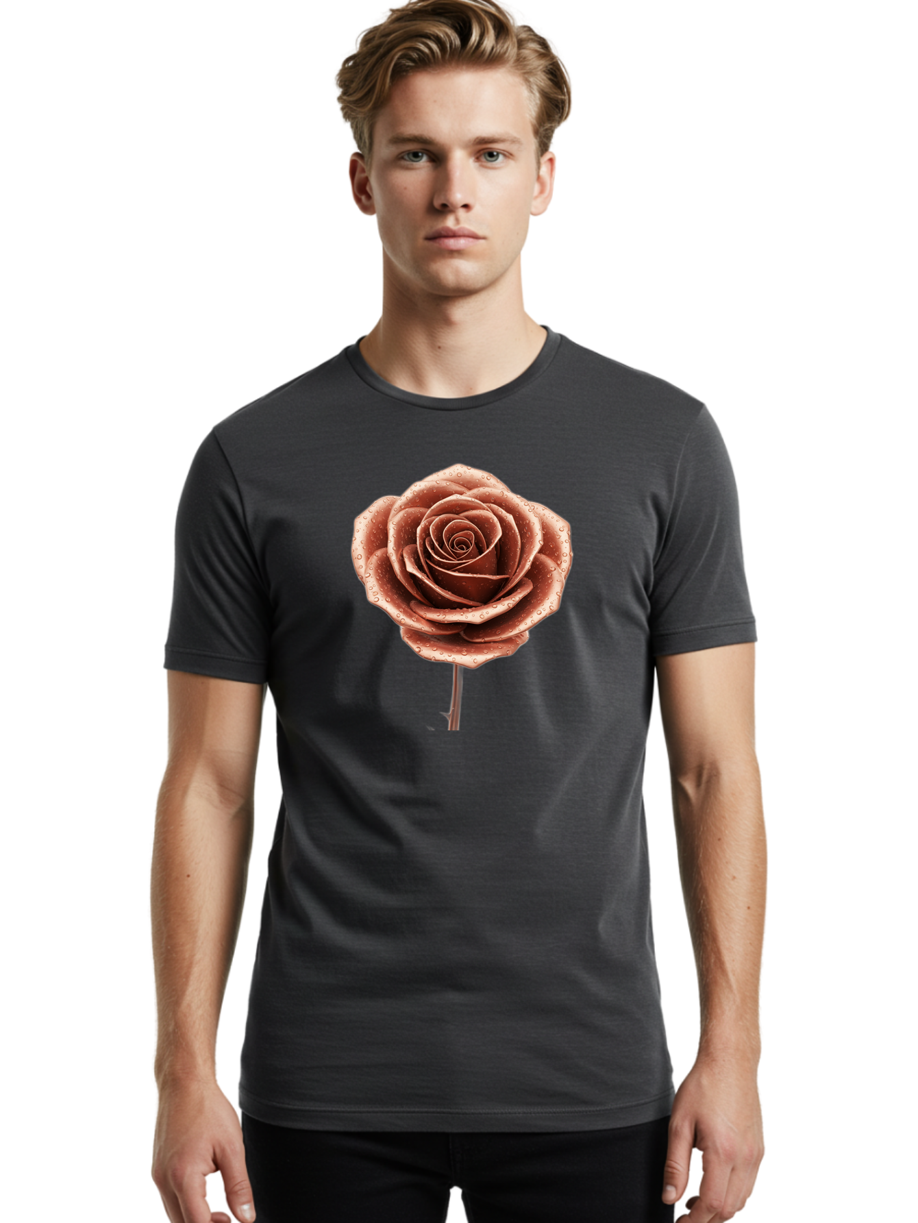 Rose-With-Water-Droplets Men'S Graphic Tee, 100% Cotton, Comfortable Casual Summer Wear, Machine Washable, Vintage Camera, Old Camera, Antique Camera, Black Camera, Classic Photography, Photography Equipment, Nostalgic Device, Film Camera, Bah045