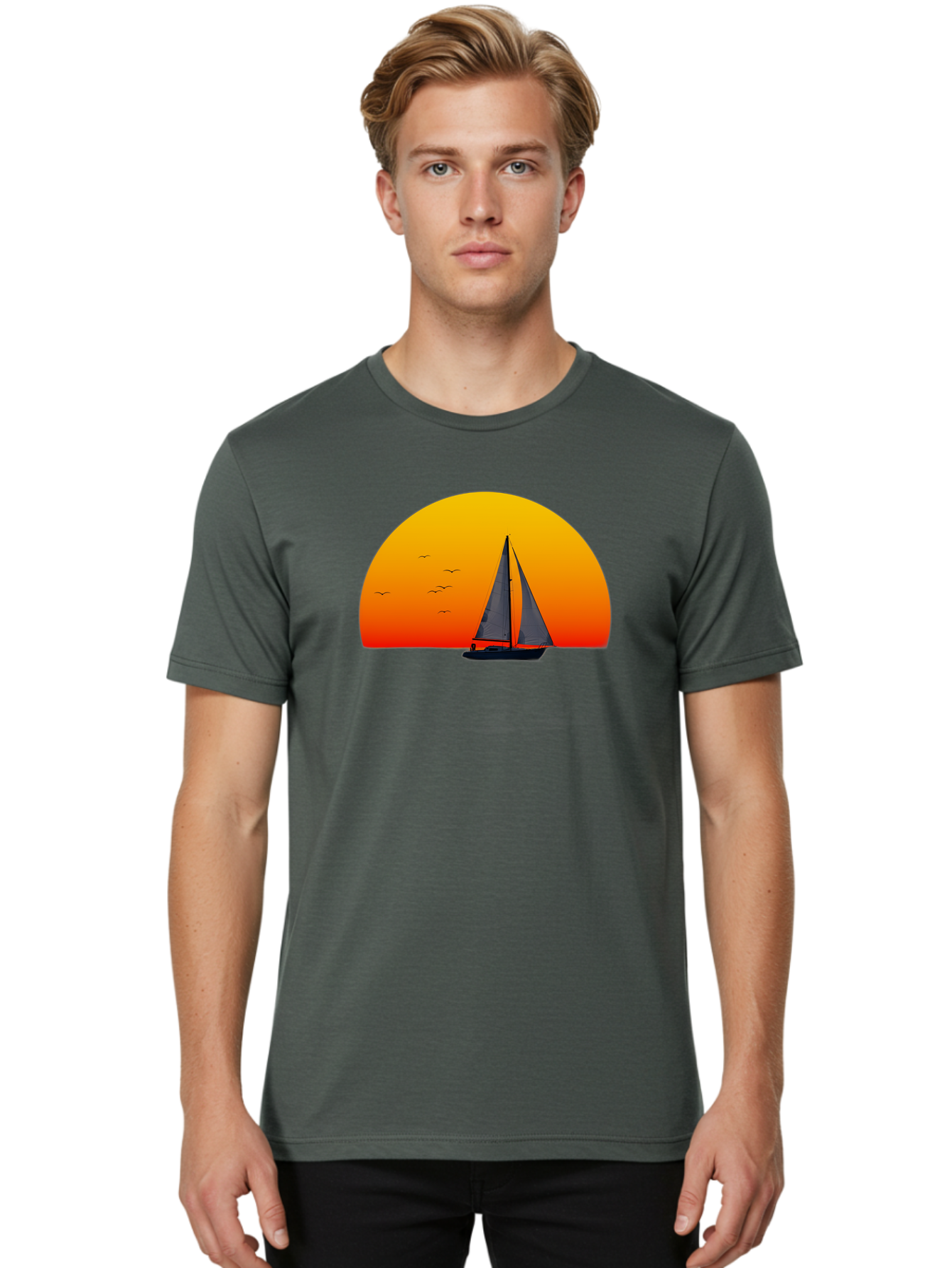 Sailboat-At-Sunset Men'S Graphic Tee, 100% Cotton, Comfortable Casual Summer Wear, Machine Washable, Vintage Camera, Old Camera, Antique Camera, Black Camera, Classic Photography, Photography Equipment, Nostalgic Device, Film Camera, Bah055