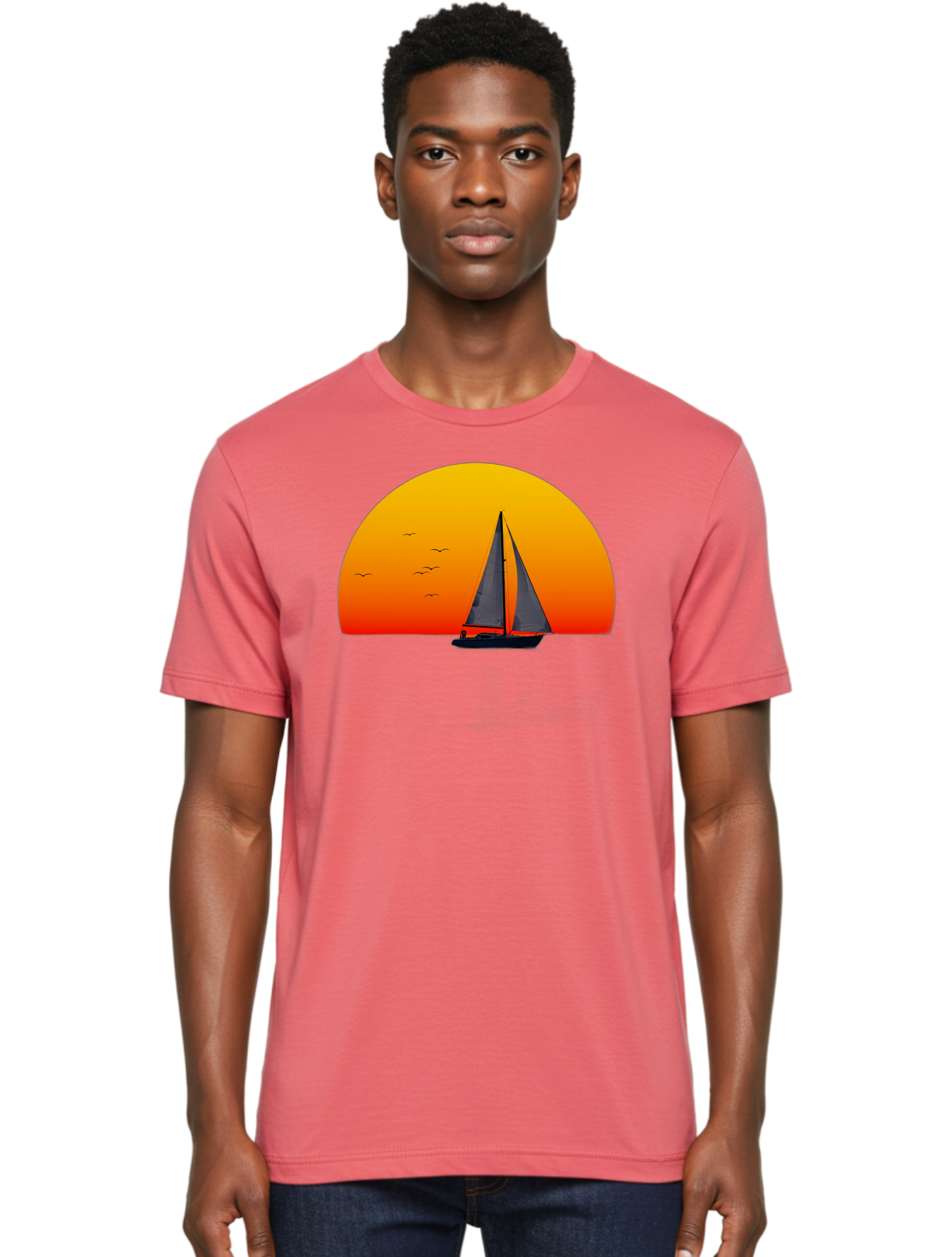 Sailboat-At-Sunset Men'S Graphic Tee, 100% Cotton, Comfortable Casual Summer Wear, Machine Washable, Vintage Camera, Old Camera, Antique Camera, Black Camera, Classic Photography, Photography Equipment, Nostalgic Device, Film Camera, Bah055