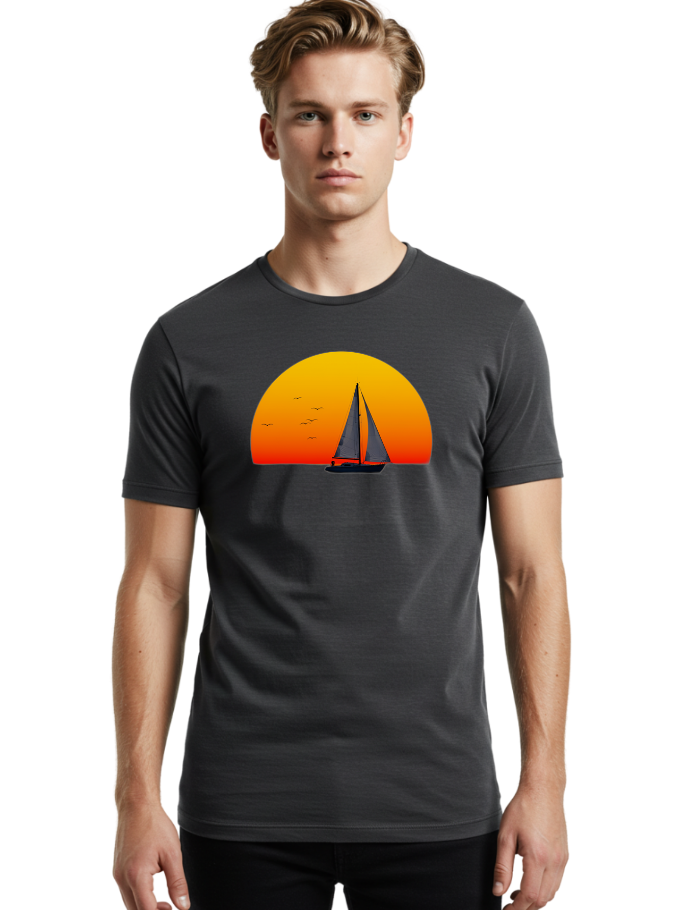 Sailboat-At-Sunset Men'S Graphic Tee, 100% Cotton, Comfortable Casual Summer Wear, Machine Washable, Vintage Camera, Old Camera, Antique Camera, Black Camera, Classic Photography, Photography Equipment, Nostalgic Device, Film Camera, Bah055