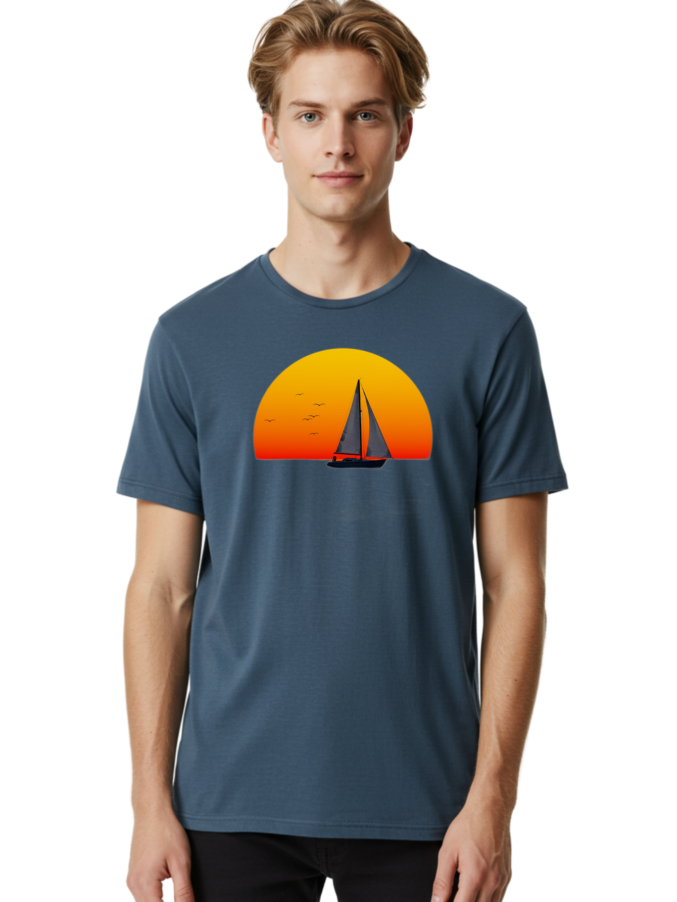 Sailboat-At-Sunset Men'S Graphic Tee, 100% Cotton, Comfortable Casual Summer Wear, Machine Washable, Vintage Camera, Old Camera, Antique Camera, Black Camera, Classic Photography, Photography Equipment, Nostalgic Device, Film Camera, Bah055
