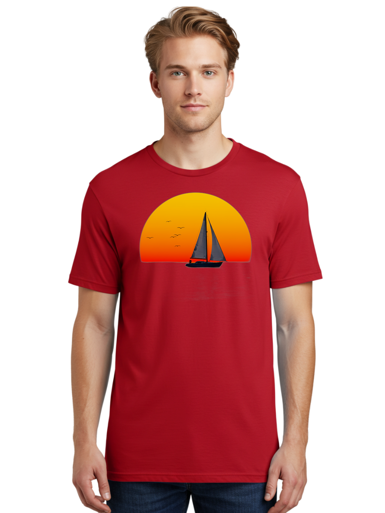 Sailboat-At-Sunset Men'S Graphic Tee, 100% Cotton, Comfortable Casual Summer Wear, Machine Washable, Vintage Camera, Old Camera, Antique Camera, Black Camera, Classic Photography, Photography Equipment, Nostalgic Device, Film Camera, Bah055