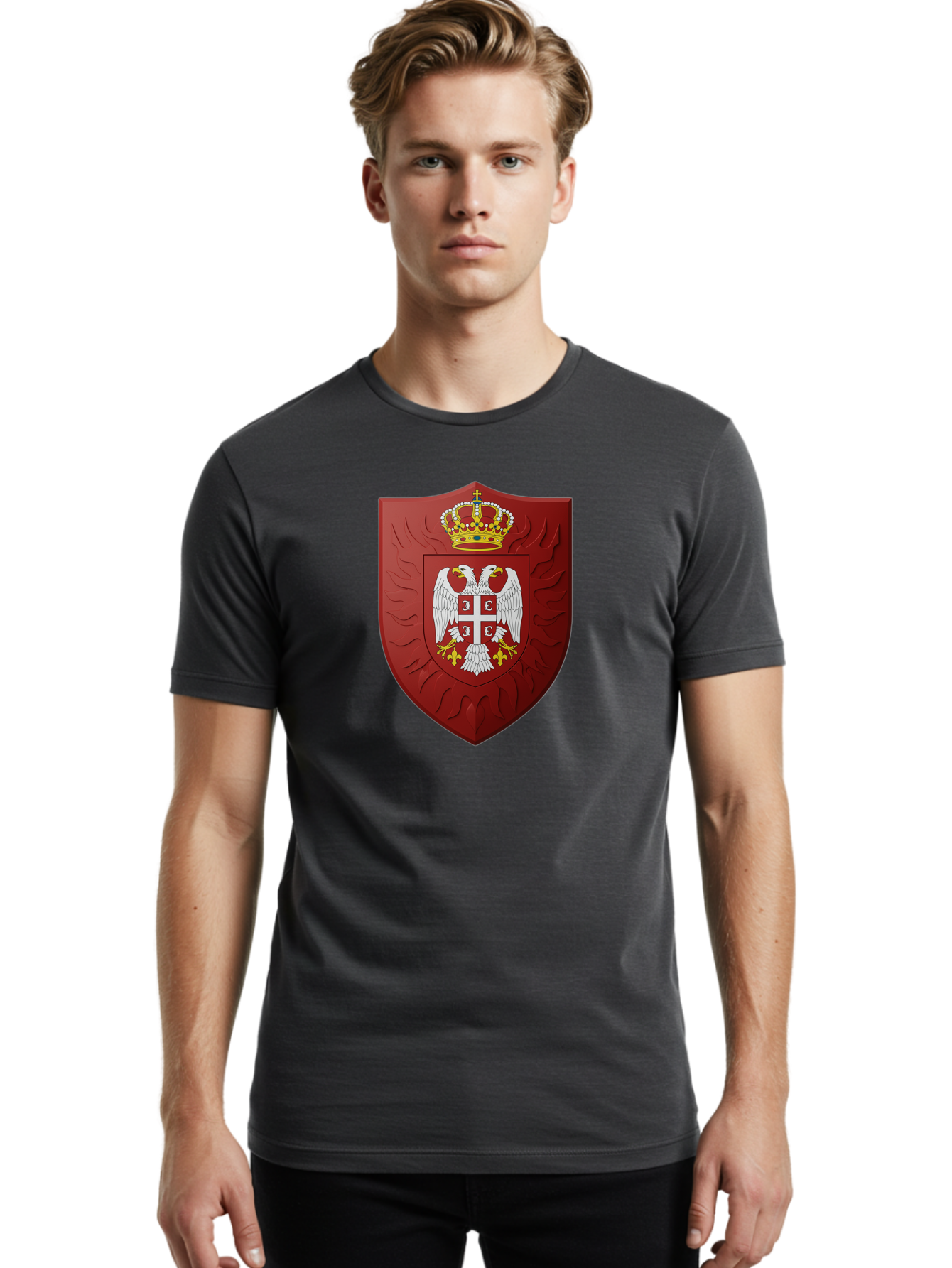 Serbian-Coat-Of-Arms-1 Men'S Graphic Tee, 100% Cotton, Comfortable Casual Summer Wear, Machine Washable, Vintage Camera, Old Camera, Antique Camera, Black Camera, Classic Photography, Photography Equipment, Nostalgic Device, Film Camera, Bah085