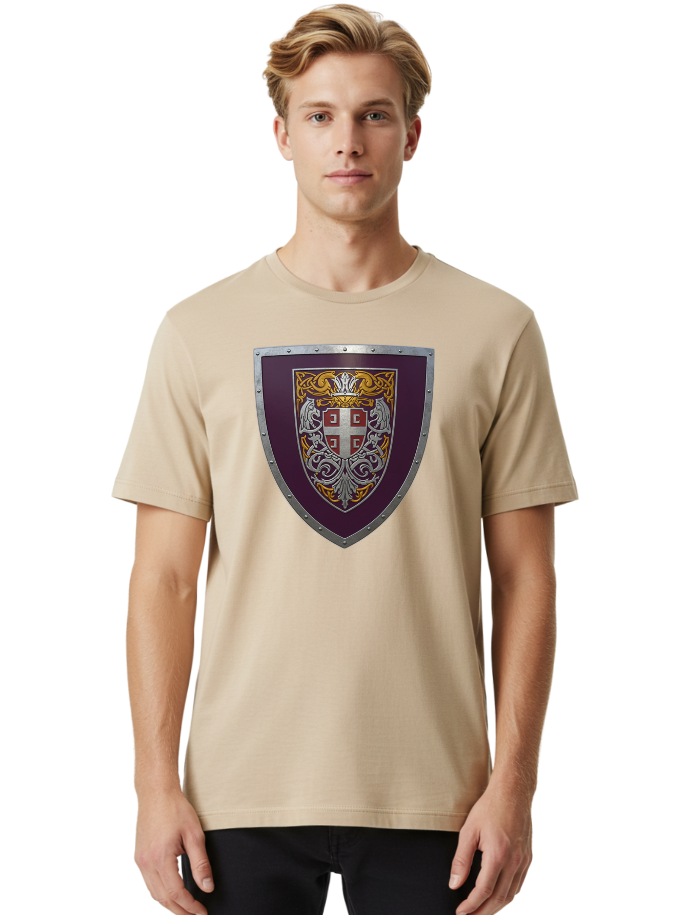 Shield-With-Cross Men'S Graphic Tee, 100% Cotton, Comfortable Casual Summer Wear, Machine Washable, Vintage Camera, Old Camera, Antique Camera, Black Camera, Classic Photography, Photography Equipment, Nostalgic Device, Film Camera, Camera Art Bah098