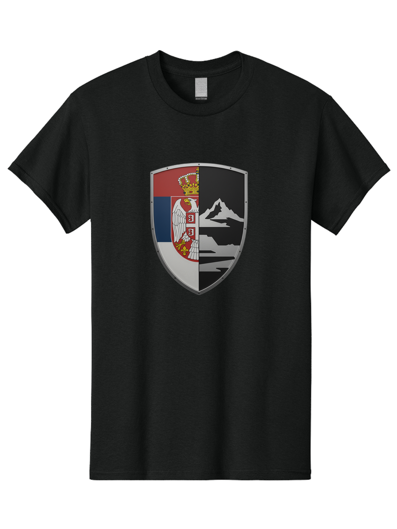 Shield-With-Eagle-And-Mountain Men'S Graphic Tee, 100% Cotton, Comfortable Casual Summer Wear, Machine Washable, Vintage Camera, Old Camera, Antique Camera, Black Camera, Classic Photography, Photography Equipment, Nostalgic Device, Bah100