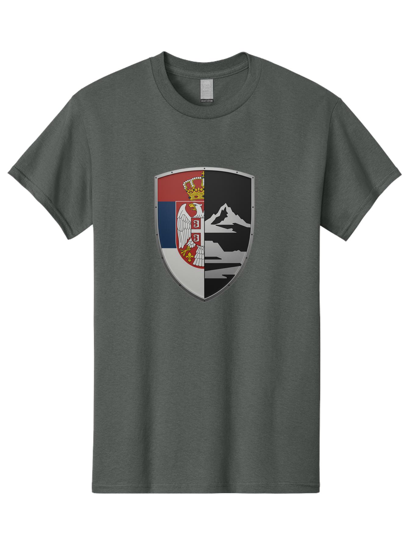 Shield-With-Eagle-And-Mountain Men'S Graphic Tee, 100% Cotton, Comfortable Casual Summer Wear, Machine Washable, Vintage Camera, Old Camera, Antique Camera, Black Camera, Classic Photography, Photography Equipment, Nostalgic Device, Bah100