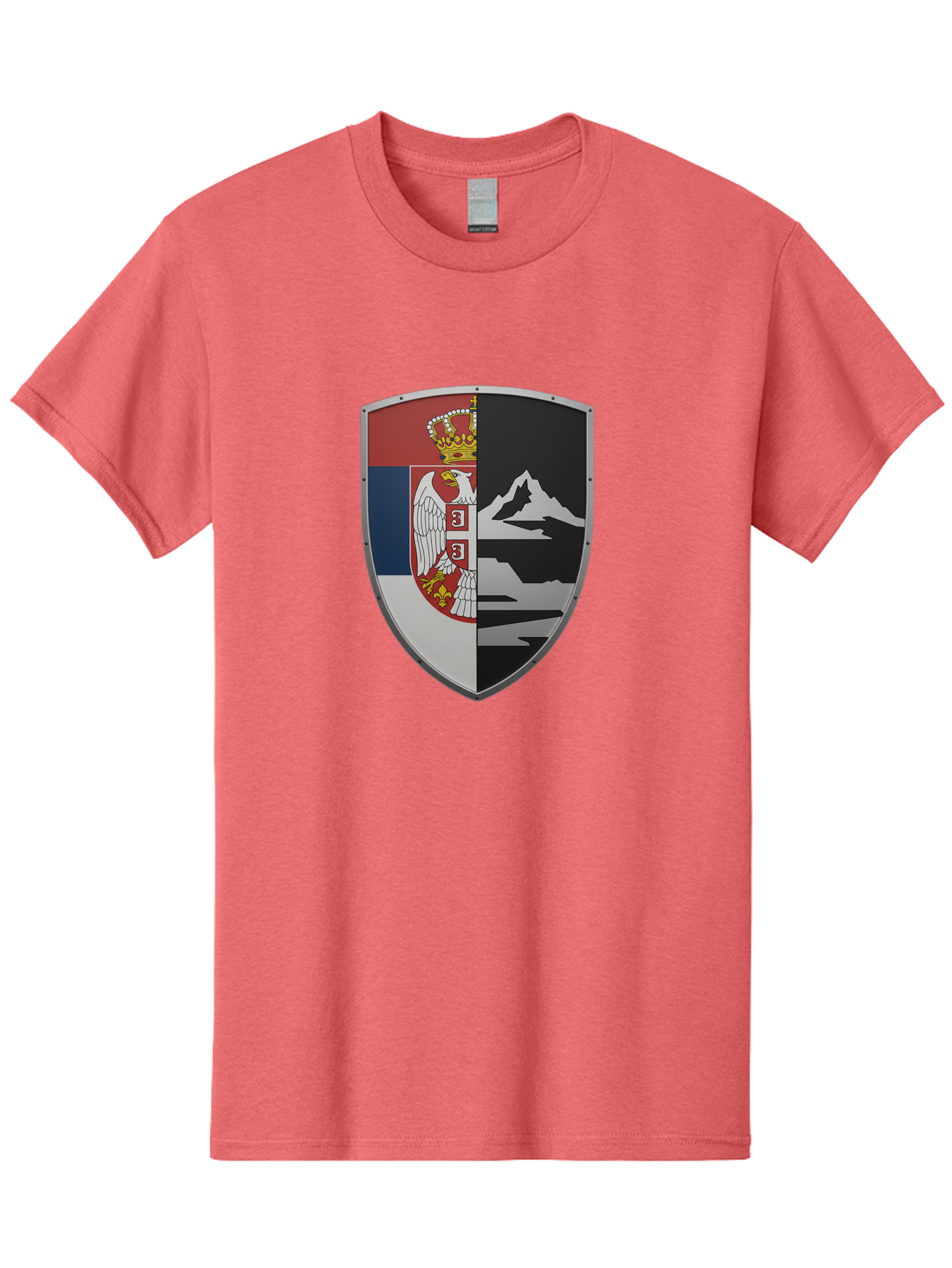 Shield-With-Eagle-And-Mountain Men'S Graphic Tee, 100% Cotton, Comfortable Casual Summer Wear, Machine Washable, Vintage Camera, Old Camera, Antique Camera, Black Camera, Classic Photography, Photography Equipment, Nostalgic Device, Bah100
