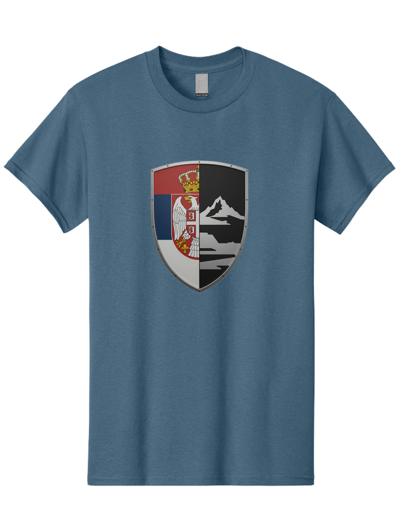 Shield-With-Eagle-And-Mountain Men'S Graphic Tee, 100% Cotton, Comfortable Casual Summer Wear, Machine Washable, Vintage Camera, Old Camera, Antique Camera, Black Camera, Classic Photography, Photography Equipment, Nostalgic Device, Bah100