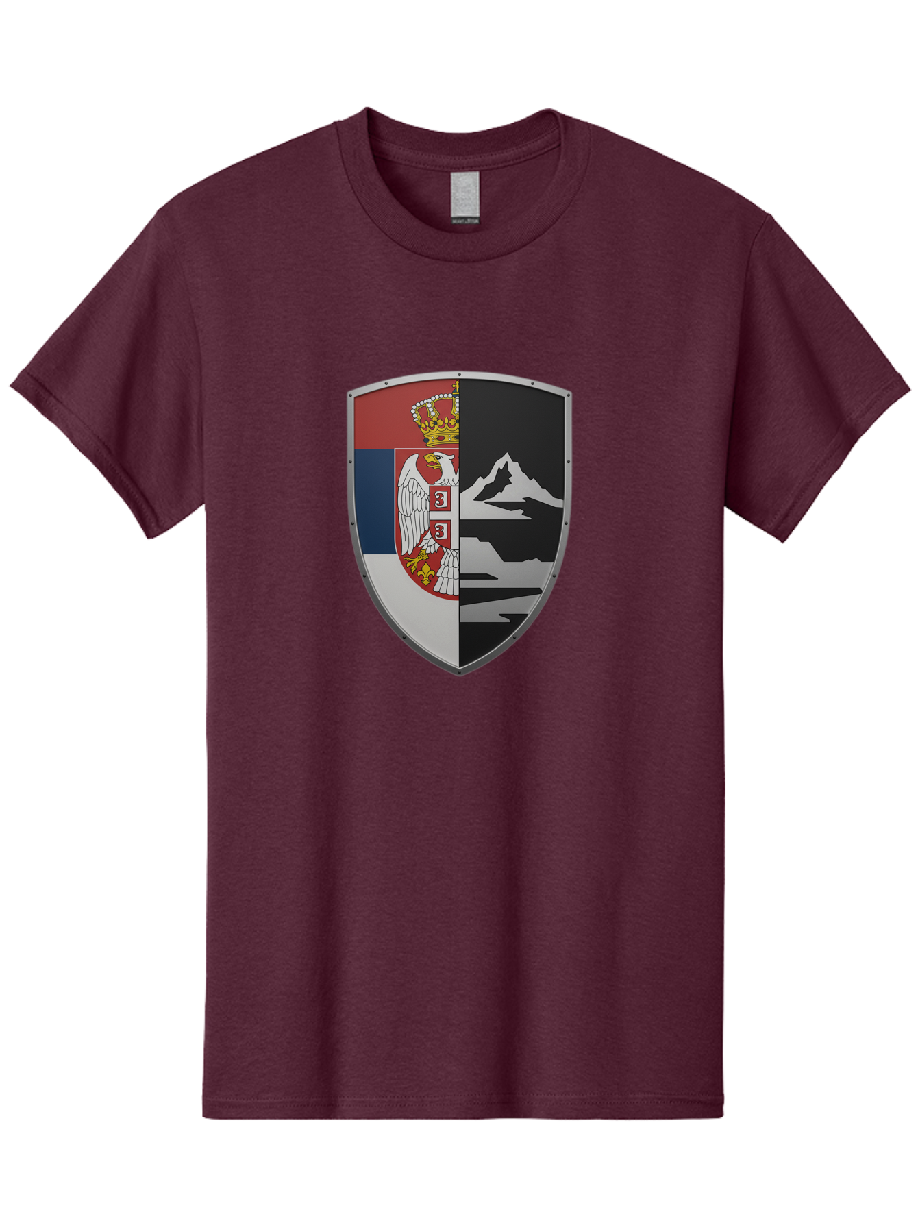 Shield-With-Eagle-And-Mountain Men'S Graphic Tee, 100% Cotton, Comfortable Casual Summer Wear, Machine Washable, Vintage Camera, Old Camera, Antique Camera, Black Camera, Classic Photography, Photography Equipment, Nostalgic Device, Bah100