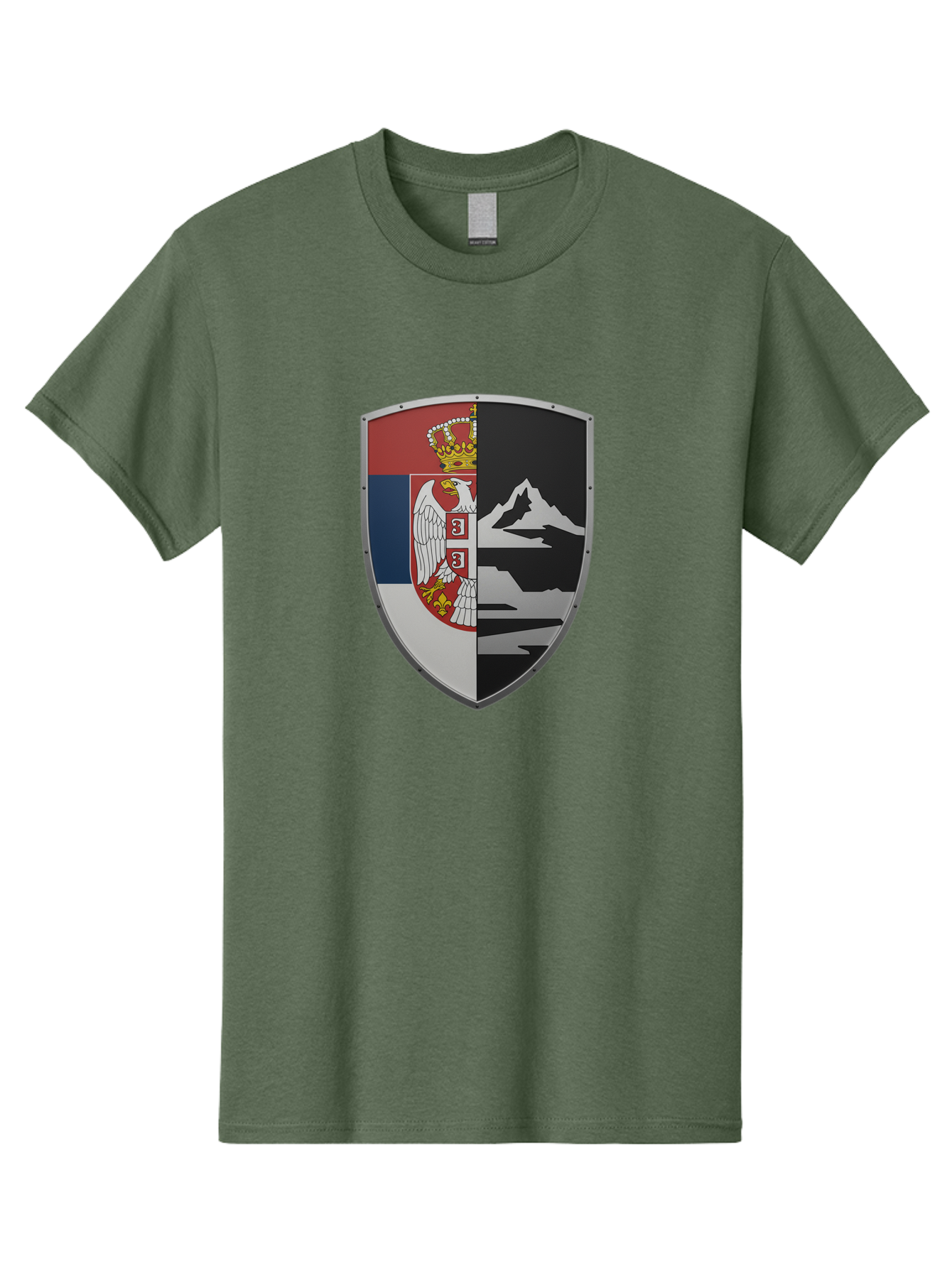 Shield-With-Eagle-And-Mountain Men'S Graphic Tee, 100% Cotton, Comfortable Casual Summer Wear, Machine Washable, Vintage Camera, Old Camera, Antique Camera, Black Camera, Classic Photography, Photography Equipment, Nostalgic Device, Bah100