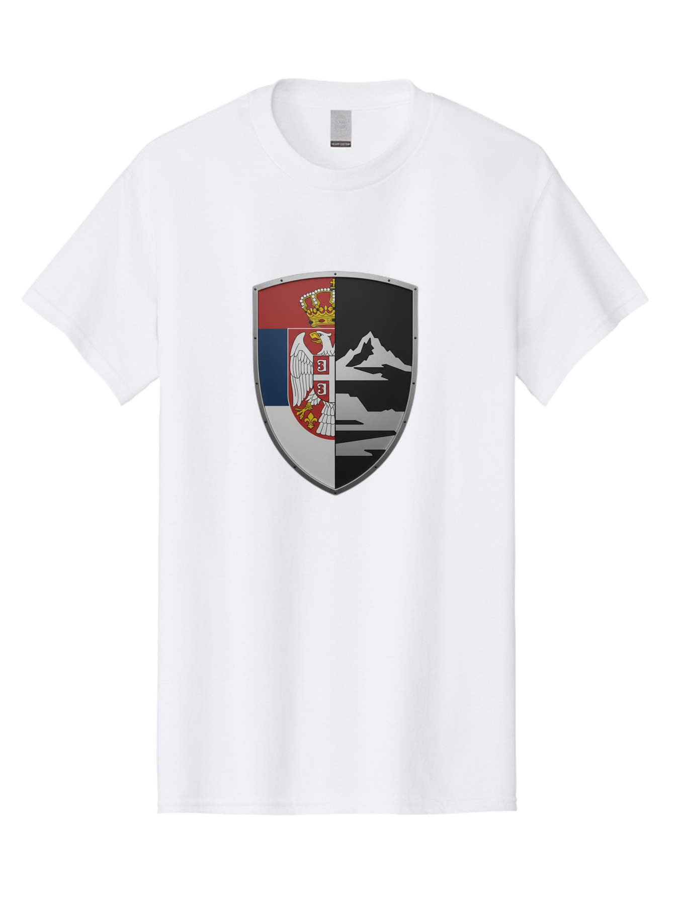 Shield-With-Eagle-And-Mountain Men'S Graphic Tee, 100% Cotton, Comfortable Casual Summer Wear, Machine Washable, Vintage Camera, Old Camera, Antique Camera, Black Camera, Classic Photography, Photography Equipment, Nostalgic Device, Bah100