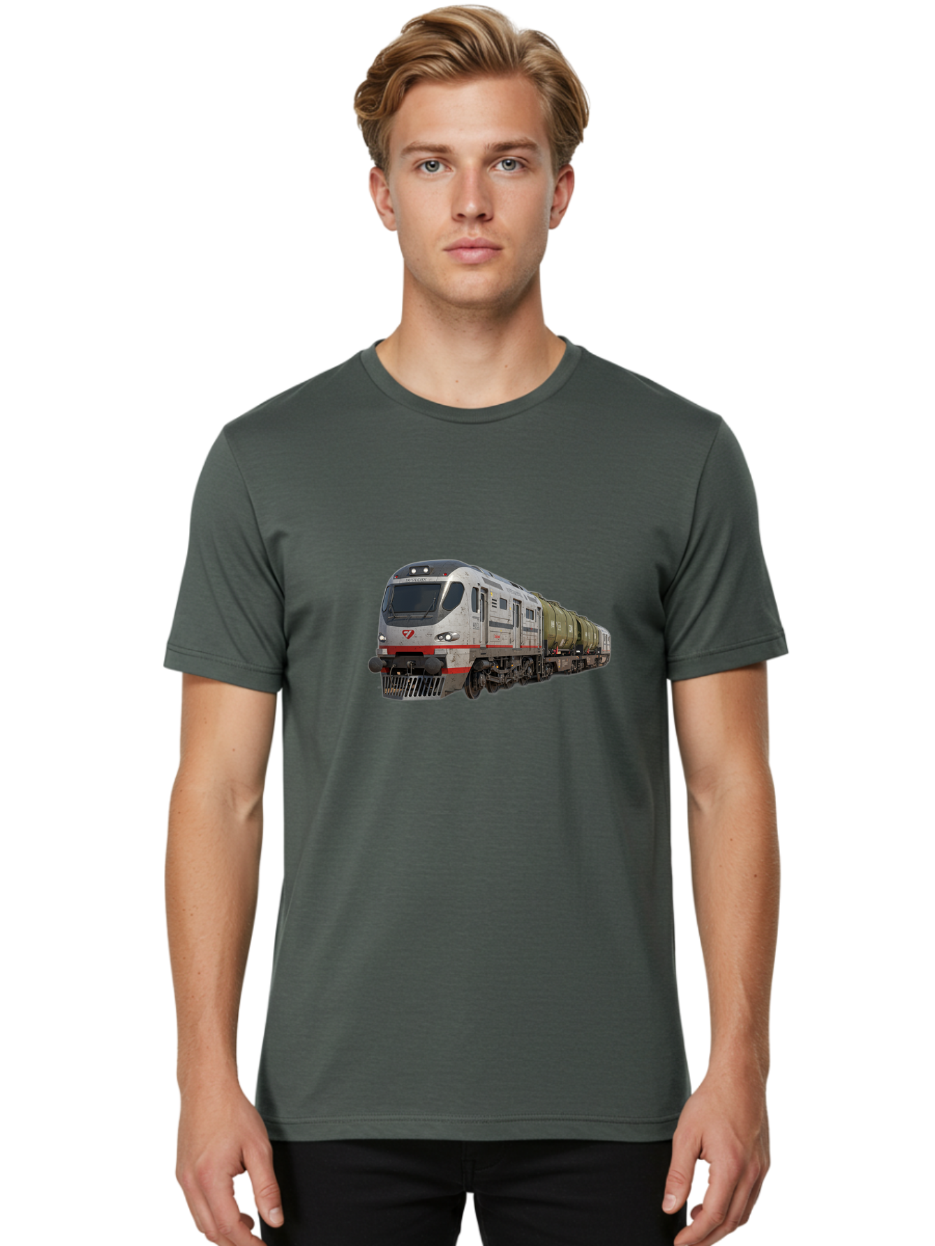 Silver-Train-With-Tank-Cars Men'S Graphic Tee, 100% Cotton, Comfortable Casual Summer Wear, Machine Washable, Vintage Camera, Old Camera, Antique Camera, Black Camera, Classic Photography, Photography Equipment, Nostalgic Device, Film Camera, Bah120