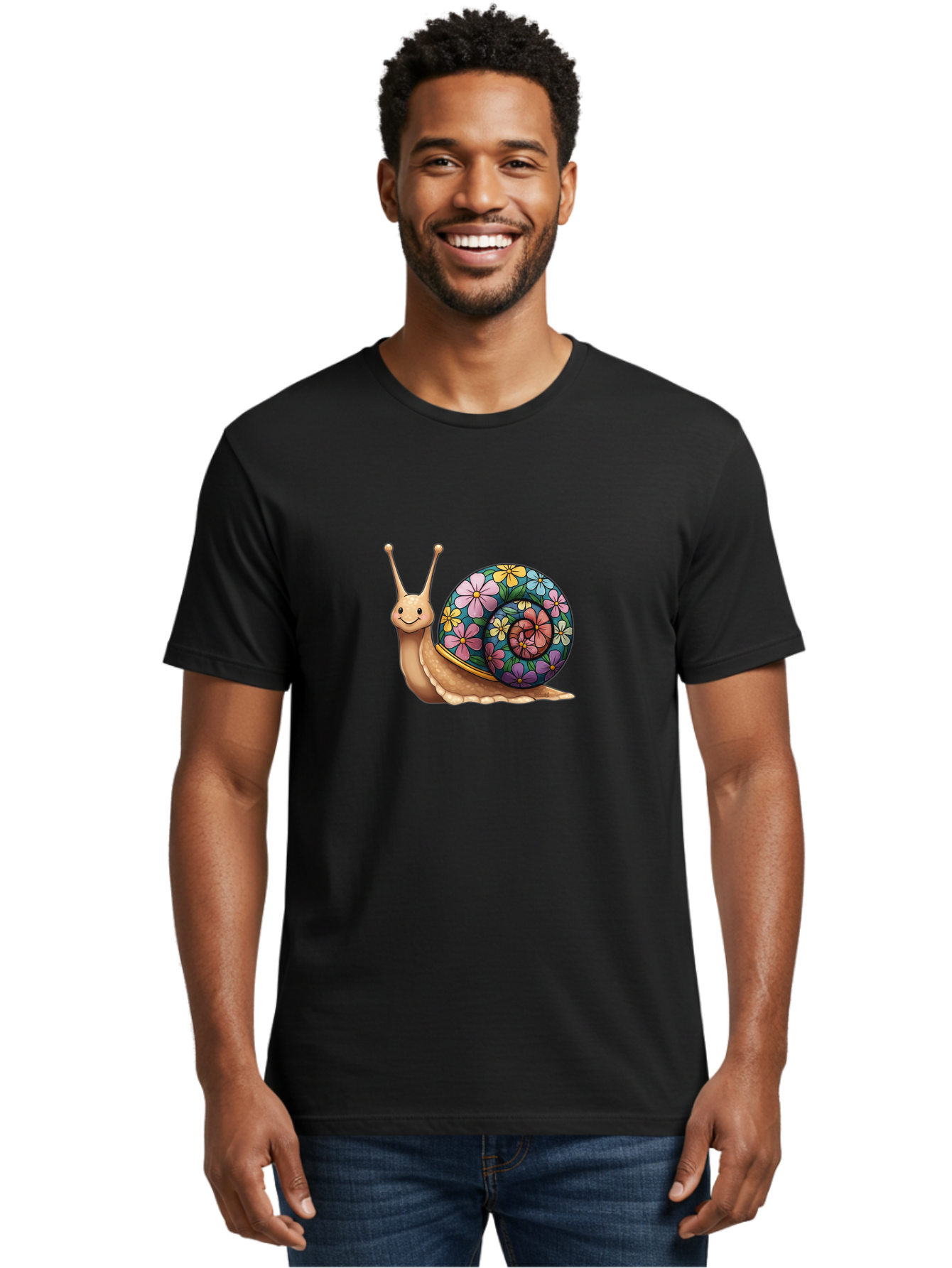 Snail-With-Flowers-1 Men'S Graphic Tee, 100% Cotton, Comfortable Casual Summer Wear, Machine Washable, Vintage Camera, Old Camera, Antique Camera, Black Camera, Classic Photography, Photography Equipment, Nostalgic Device, Film Camera, Bah139