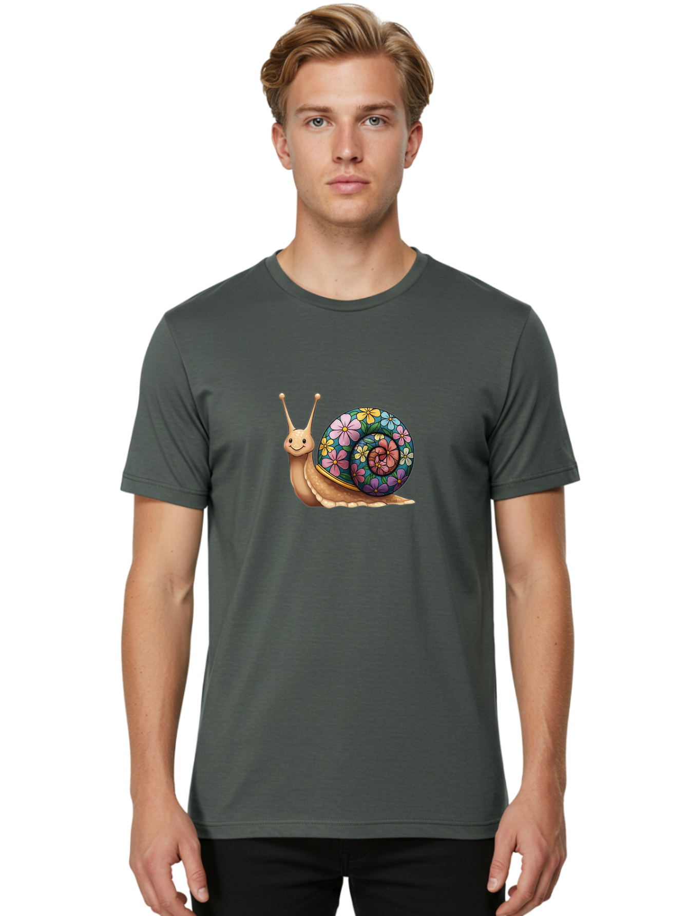 Snail-With-Flowers-1 Men'S Graphic Tee, 100% Cotton, Comfortable Casual Summer Wear, Machine Washable, Vintage Camera, Old Camera, Antique Camera, Black Camera, Classic Photography, Photography Equipment, Nostalgic Device, Film Camera, Bah139
