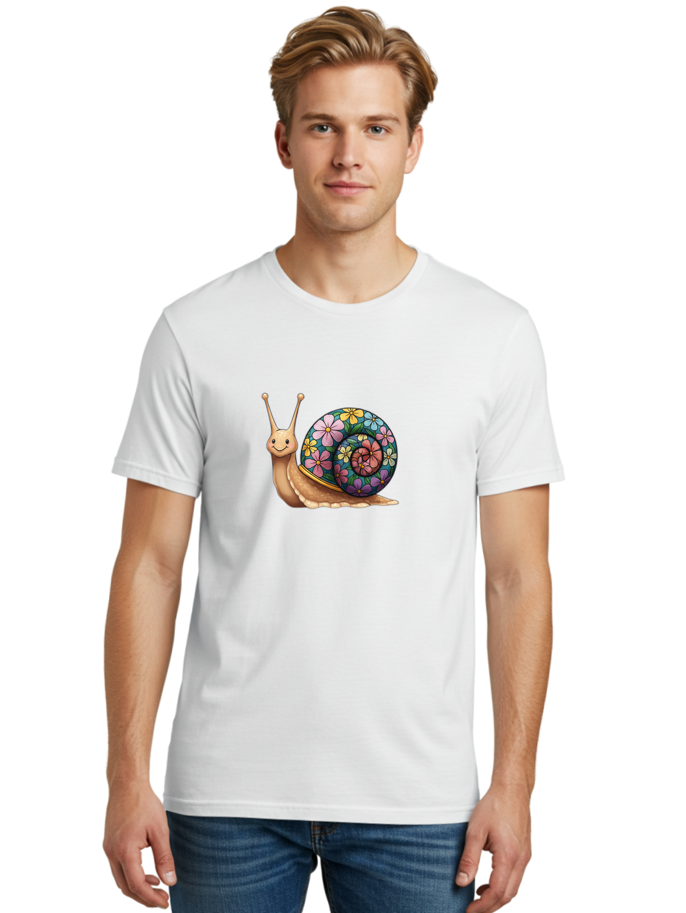 Snail-With-Flowers-1 Men'S Graphic Tee, 100% Cotton, Comfortable Casual Summer Wear, Machine Washable, Vintage Camera, Old Camera, Antique Camera, Black Camera, Classic Photography, Photography Equipment, Nostalgic Device, Film Camera, Bah139