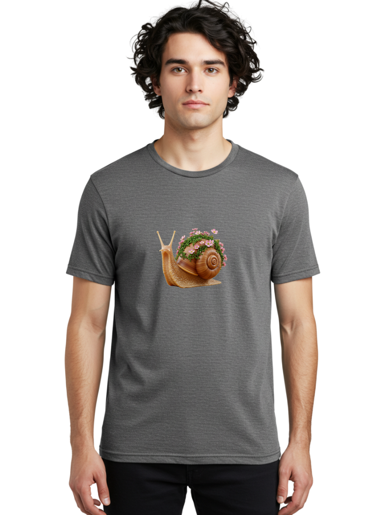 Snail-With-Flowers-2 Men'S Graphic Tee, 100% Cotton, Comfortable Casual Summer Wear, Machine Washable, Vintage Camera, Old Camera, Antique Camera, Black Camera, Classic Photography, Photography Equipment, Nostalgic Device, Film Camera, Bah140