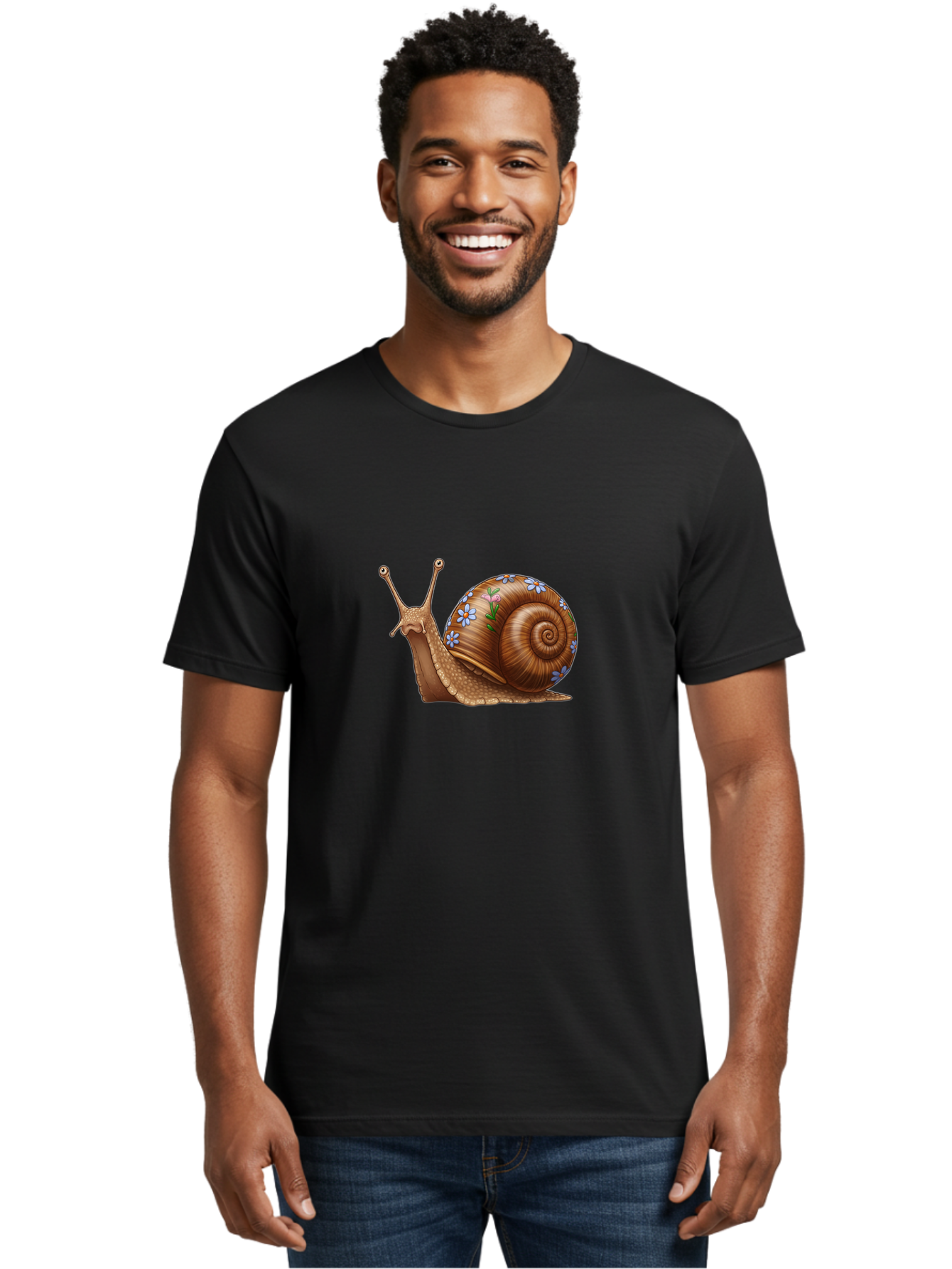 Snail-With-Flowers-3 Men'S Graphic Tee, 100% Cotton, Comfortable Casual Summer Wear, Machine Washable, Vintage Camera, Old Camera, Antique Camera, Black Camera, Classic Photography, Photography Equipment, Nostalgic Device, Film Camera, Bah141