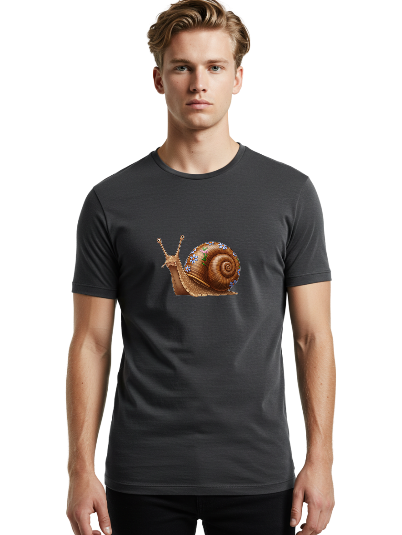 Snail-With-Flowers-3 Men'S Graphic Tee, 100% Cotton, Comfortable Casual Summer Wear, Machine Washable, Vintage Camera, Old Camera, Antique Camera, Black Camera, Classic Photography, Photography Equipment, Nostalgic Device, Film Camera, Bah141