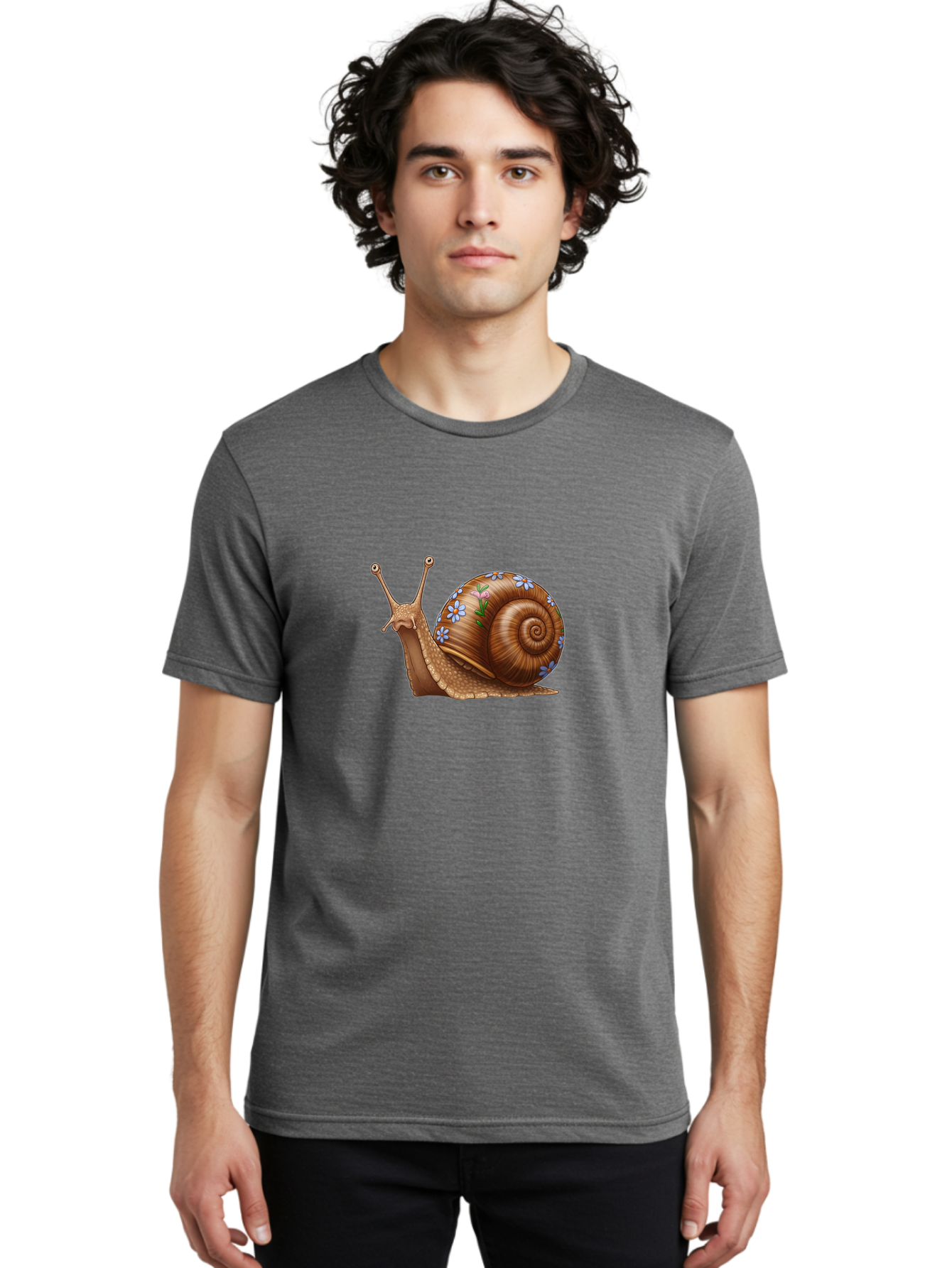 Snail-With-Flowers-3 Men'S Graphic Tee, 100% Cotton, Comfortable Casual Summer Wear, Machine Washable, Vintage Camera, Old Camera, Antique Camera, Black Camera, Classic Photography, Photography Equipment, Nostalgic Device, Film Camera, Bah141