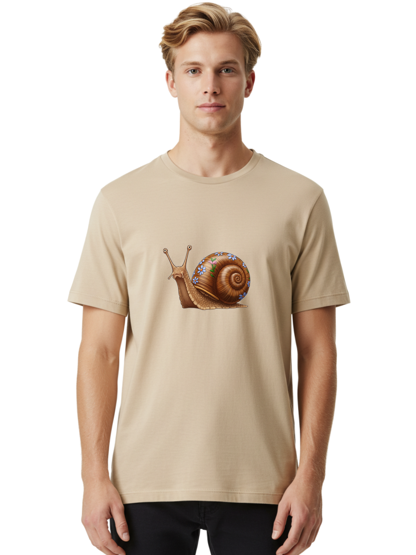 Snail-With-Flowers-3 Men'S Graphic Tee, 100% Cotton, Comfortable Casual Summer Wear, Machine Washable, Vintage Camera, Old Camera, Antique Camera, Black Camera, Classic Photography, Photography Equipment, Nostalgic Device, Film Camera, Bah141
