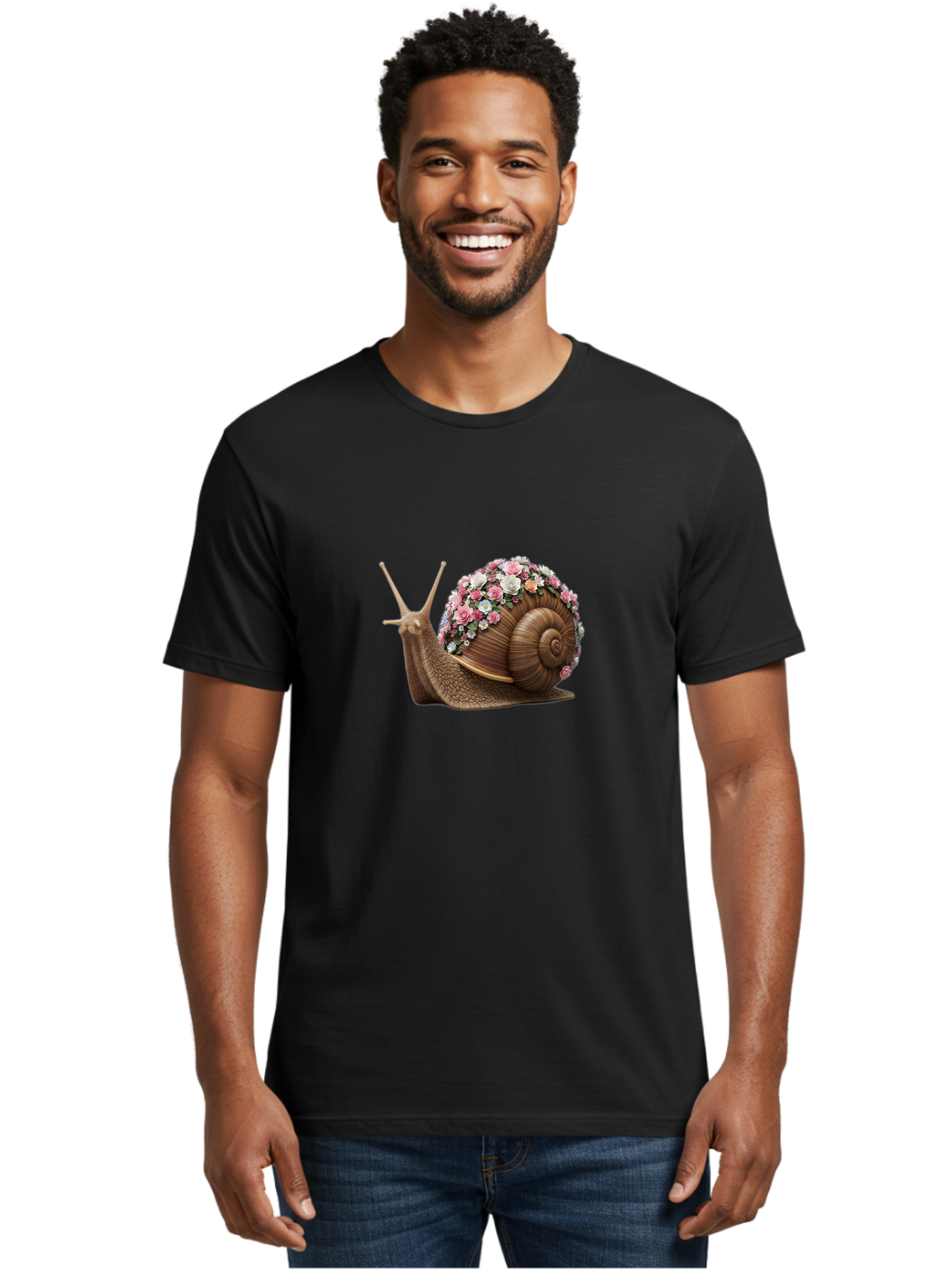 Snail-With-Flowers-4 Men'S Graphic Tee, 100% Cotton, Comfortable Casual Summer Wear, Machine Washable, Vintage Camera, Old Camera, Antique Camera, Black Camera, Classic Photography, Photography Equipment, Nostalgic Device, Film Camera, Bah142