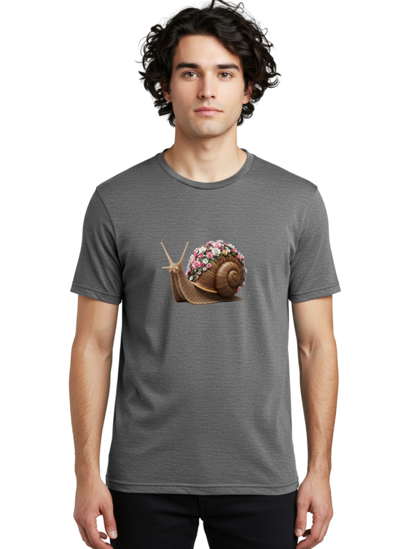 Snail-With-Flowers-4 Men'S Graphic Tee, 100% Cotton, Comfortable Casual Summer Wear, Machine Washable, Vintage Camera, Old Camera, Antique Camera, Black Camera, Classic Photography, Photography Equipment, Nostalgic Device, Film Camera, Bah142