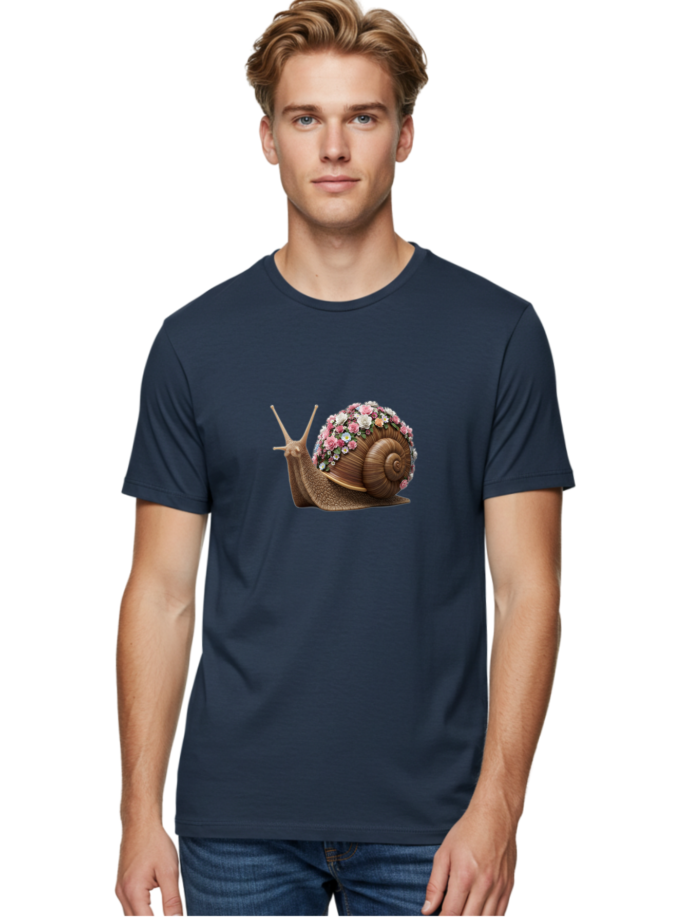 Snail-With-Flowers-4 Men'S Graphic Tee, 100% Cotton, Comfortable Casual Summer Wear, Machine Washable, Vintage Camera, Old Camera, Antique Camera, Black Camera, Classic Photography, Photography Equipment, Nostalgic Device, Film Camera, Bah142