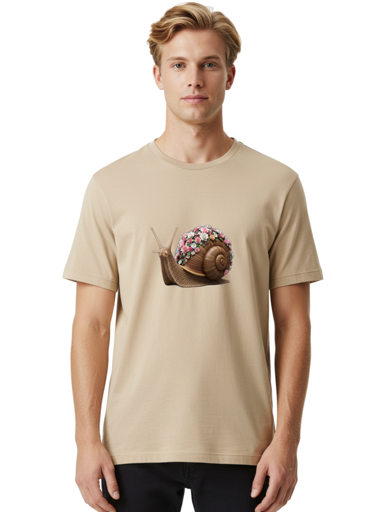 Snail-With-Flowers-4 Men'S Graphic Tee, 100% Cotton, Comfortable Casual Summer Wear, Machine Washable, Vintage Camera, Old Camera, Antique Camera, Black Camera, Classic Photography, Photography Equipment, Nostalgic Device, Film Camera, Bah142