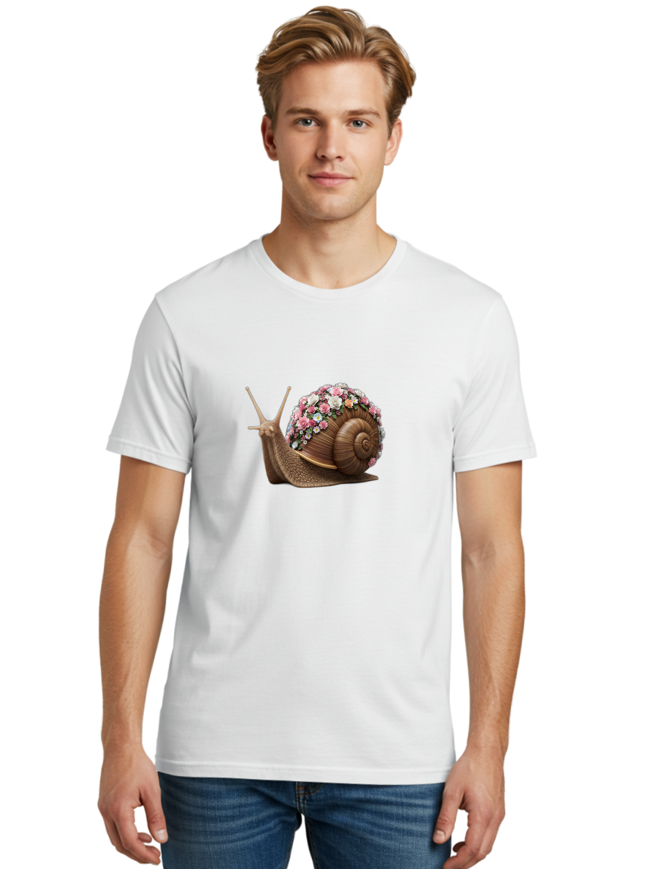 Snail-With-Flowers-4 Men'S Graphic Tee, 100% Cotton, Comfortable Casual Summer Wear, Machine Washable, Vintage Camera, Old Camera, Antique Camera, Black Camera, Classic Photography, Photography Equipment, Nostalgic Device, Film Camera, Bah142