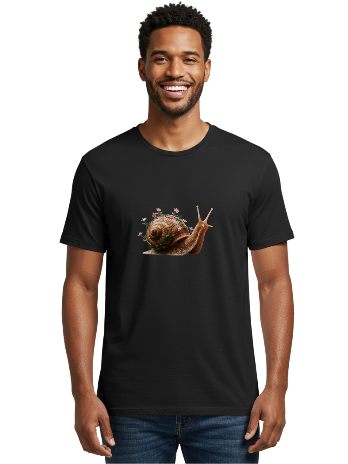 Snail-With-Flowers-5 Men'S Graphic Tee, 100% Cotton, Comfortable Casual Summer Wear, Machine Washable, Vintage Camera, Old Camera, Antique Camera, Black Camera, Classic Photography, Photography Equipment, Nostalgic Device, Film Camera, Bah143