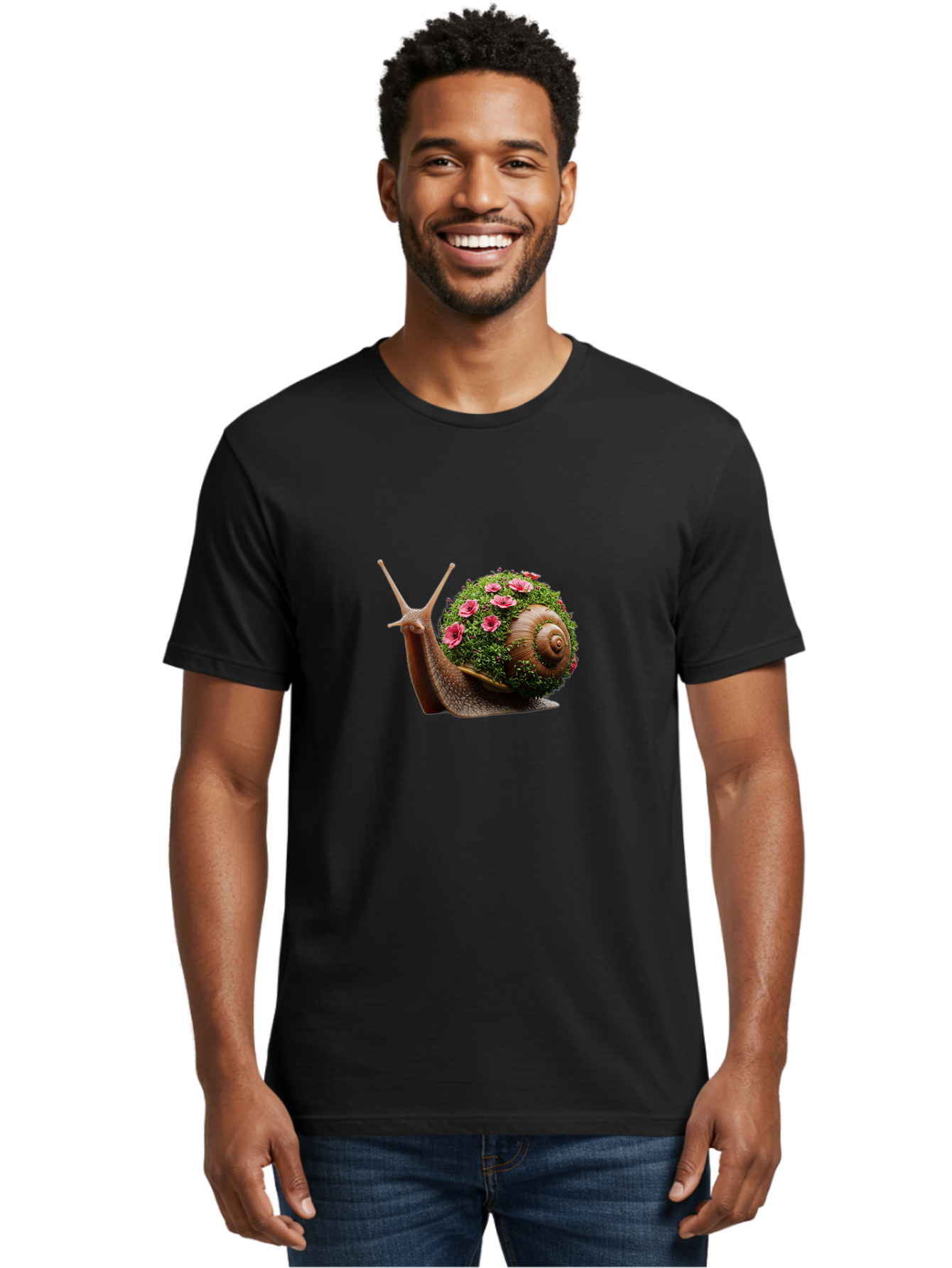 Snail-With-Flowers-6 Men'S Graphic Tee, 100% Cotton, Comfortable Casual Summer Wear, Machine Washable, Vintage Camera, Old Camera, Antique Camera, Black Camera, Classic Photography, Photography Equipment, Nostalgic Device, Film Camera, Bah144