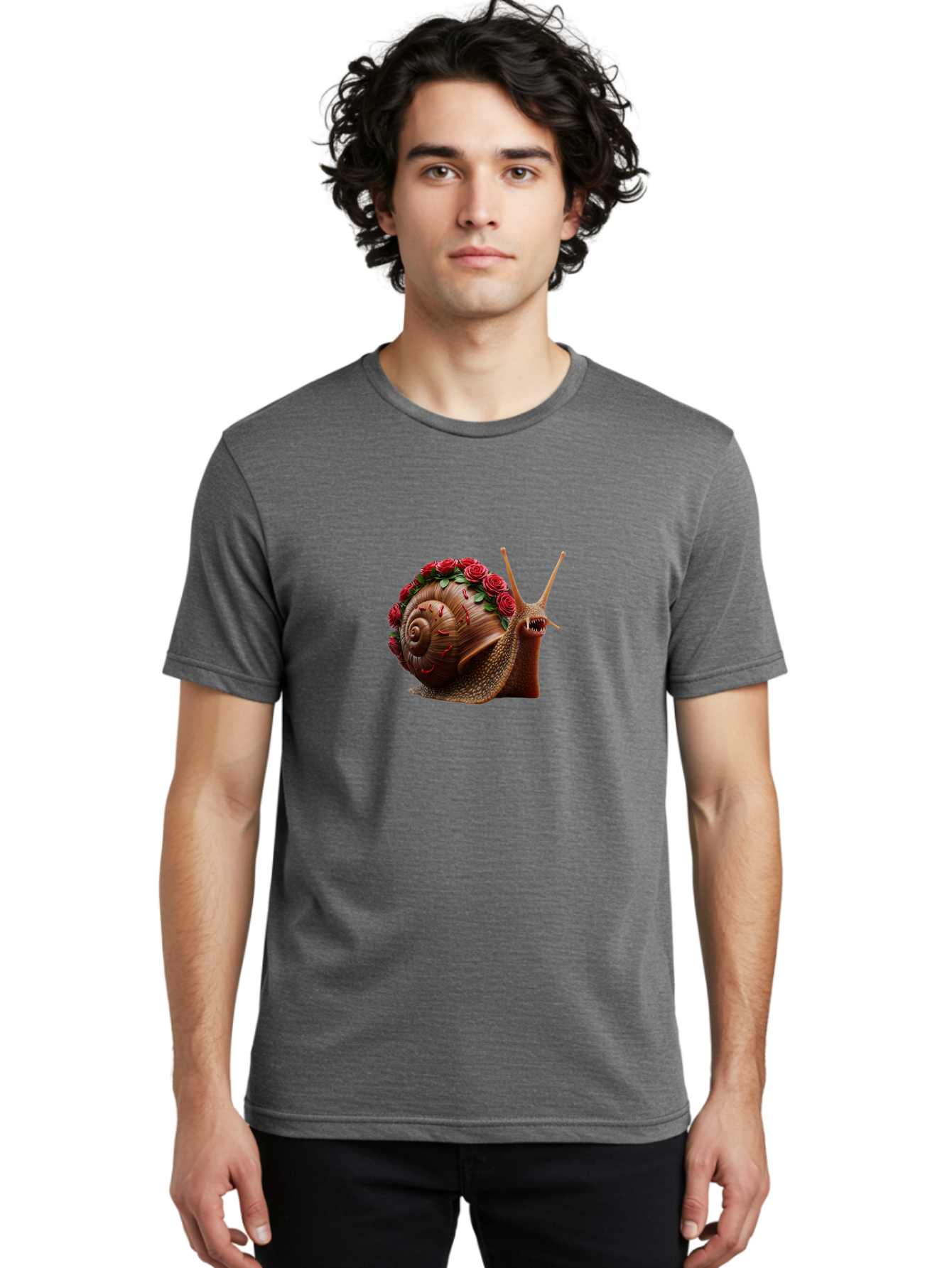 Snail-With-Roses-1 Men'S Graphic Tee, 100% Cotton, Comfortable Casual Summer Wear, Machine Washable, Vintage Camera, Old Camera, Antique Camera, Black Camera, Classic Photography, Photography Equipment, Nostalgic Device, Film Camera, Bah147