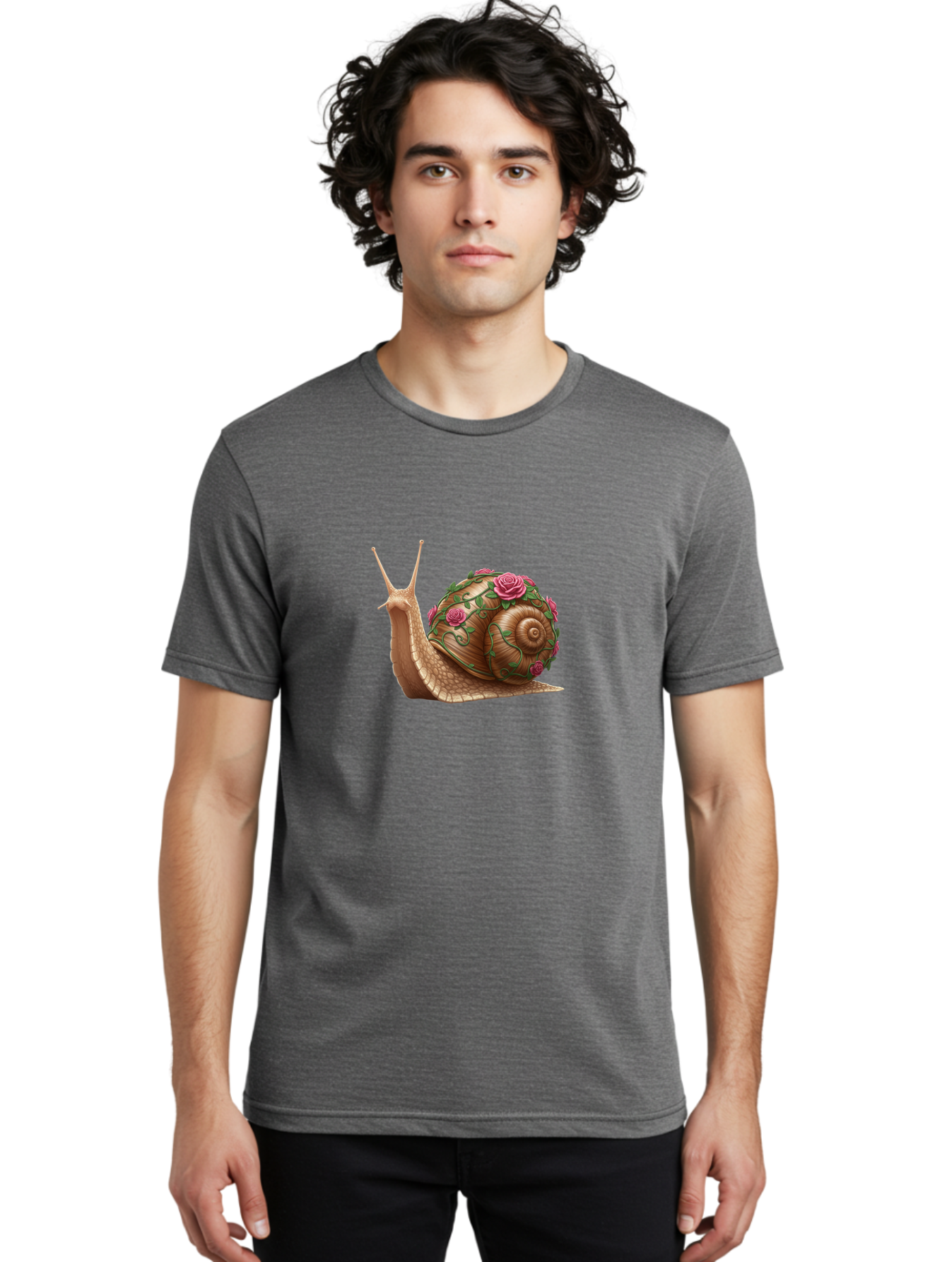 Snail-With-Roses Men'S Graphic Tee, 100% Cotton, Comfortable Casual Summer Wear, Machine Washable, Vintage Camera, Old Camera, Antique Camera, Black Camera, Classic Photography, Photography Equipment, Nostalgic Device, Film Camera, Camera Art Bah148