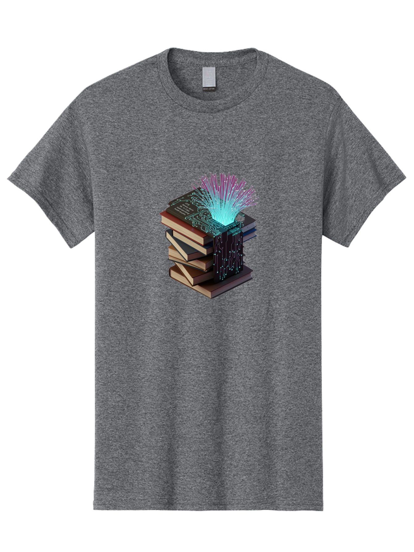 Stacked-Books-With-Circuit-Board-And-Data-Streams Men'S Graphic Tee, 100% Cotton, Comfortable Casual Summer Wear, Machine Washable, Vintage Camera, Old Camera, Antique Camera, Black Camera, Classic Photography, Photography Equipment, Bah172